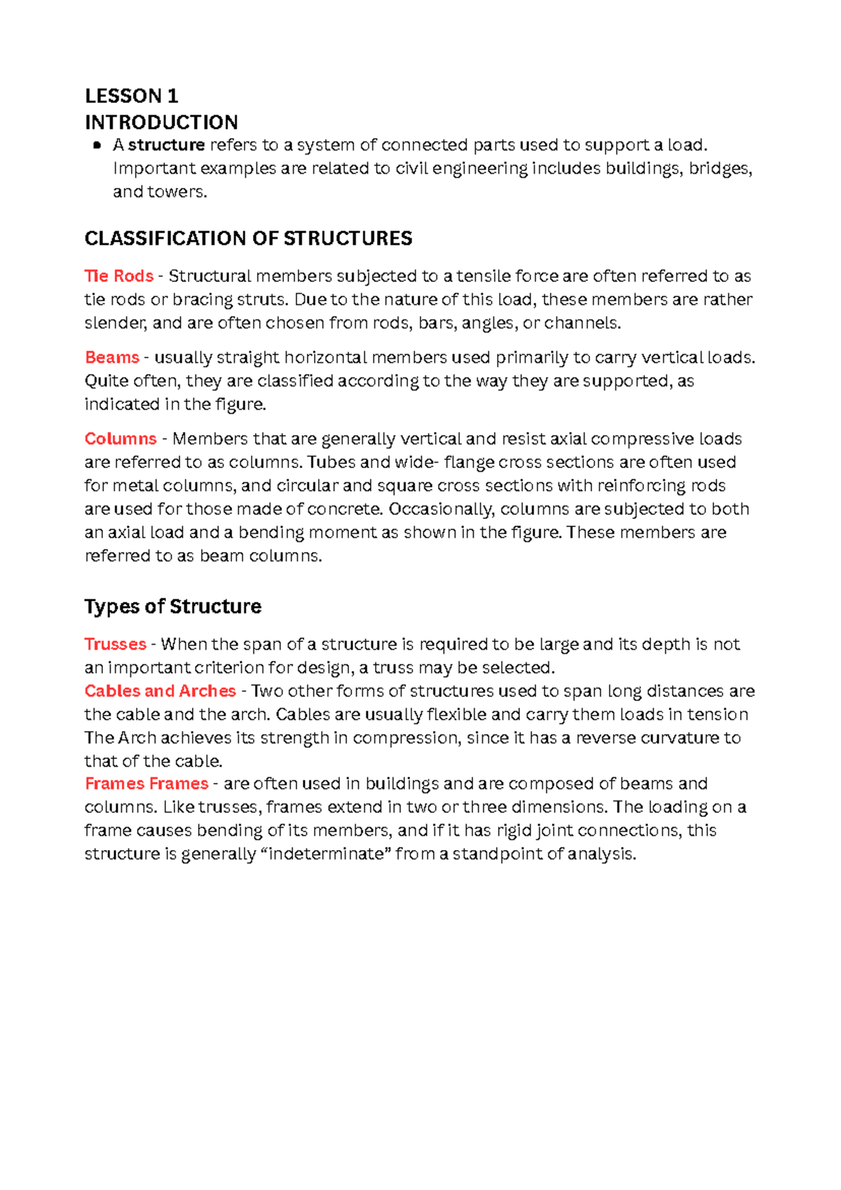 Lesson 1-2: Introduction to Structural Systems and Loads - Studocu