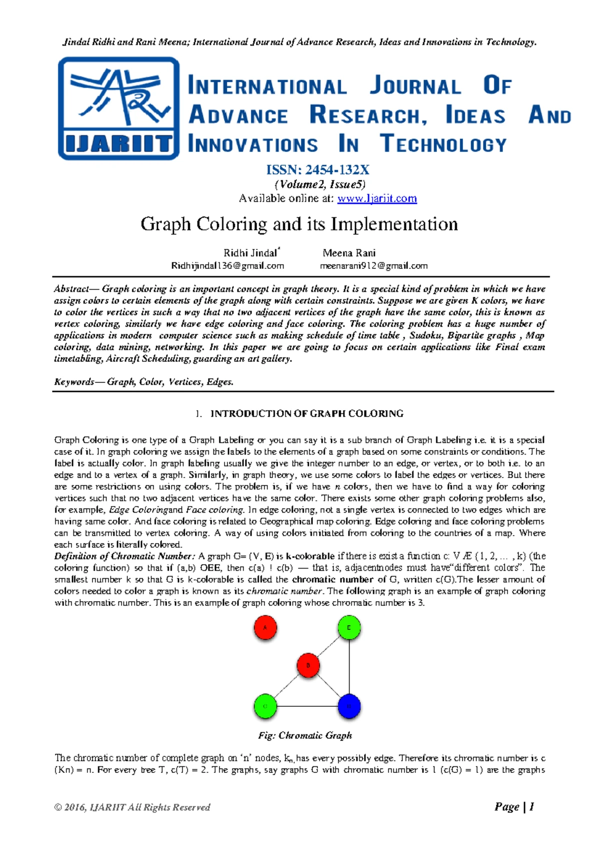 Graph Theory (MATH 301) - Project Notes on Graph Coloring Problems ...