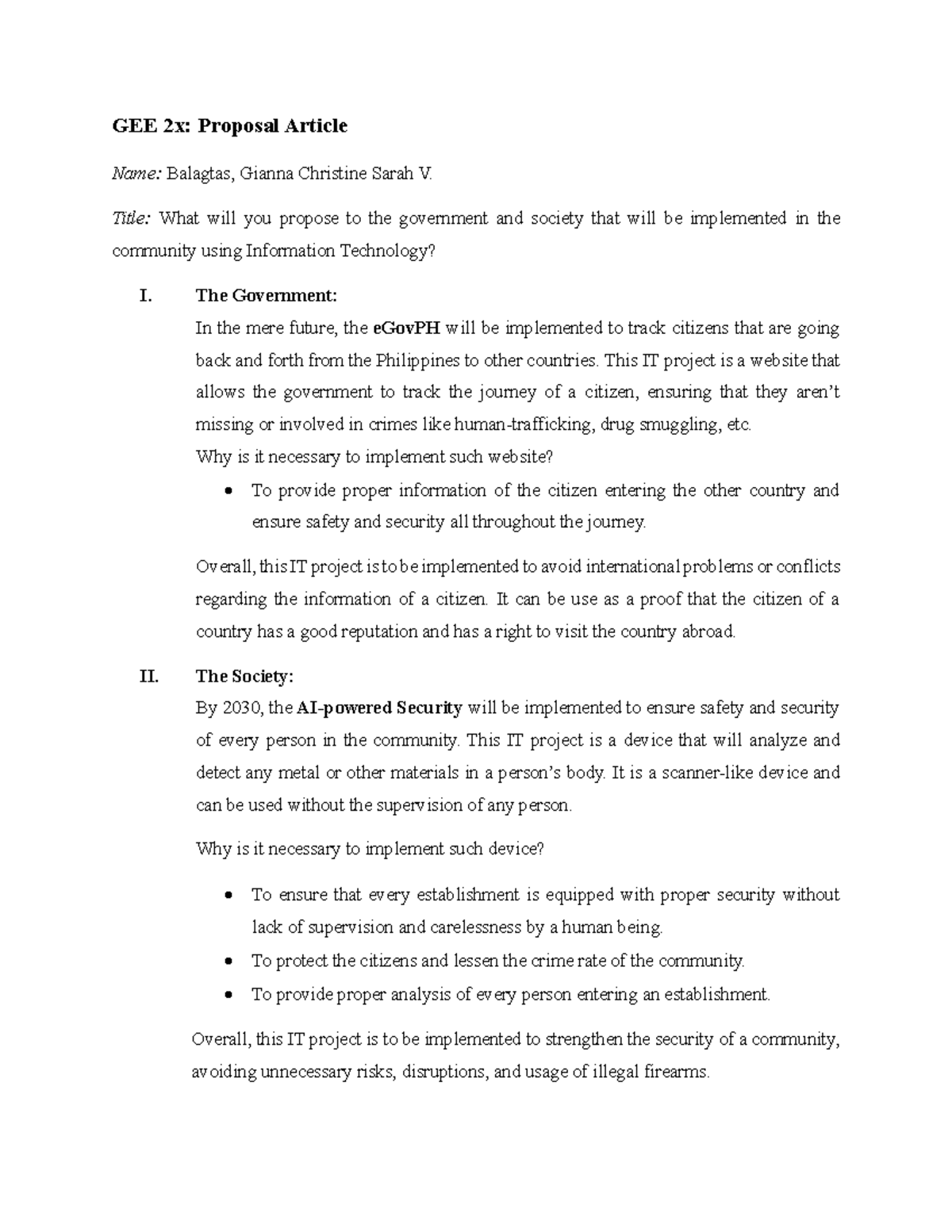 GEE 2x: Proposal for IT Projects to Enhance Community Safety - Studocu