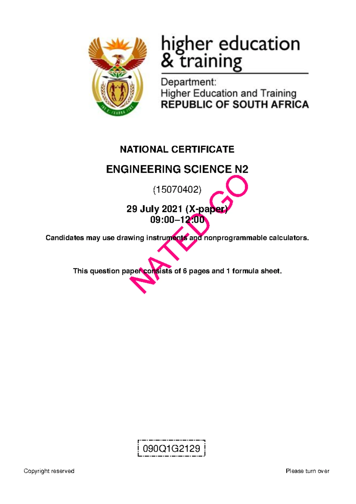NATED GO: Engineering Science N July 2021 Past Exam Memo - Studocu