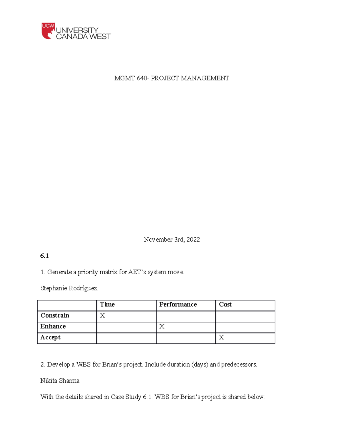 MGMT 640 Case Study 6.1 & 6.2: Project Management Assignment Insights ...