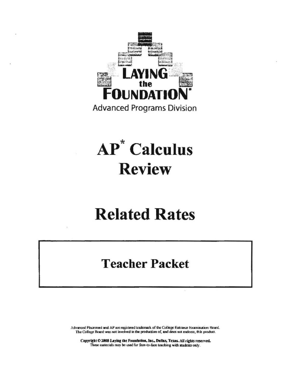 AP Calculus Related Rates Teacher Packet Review Guide - Studocu