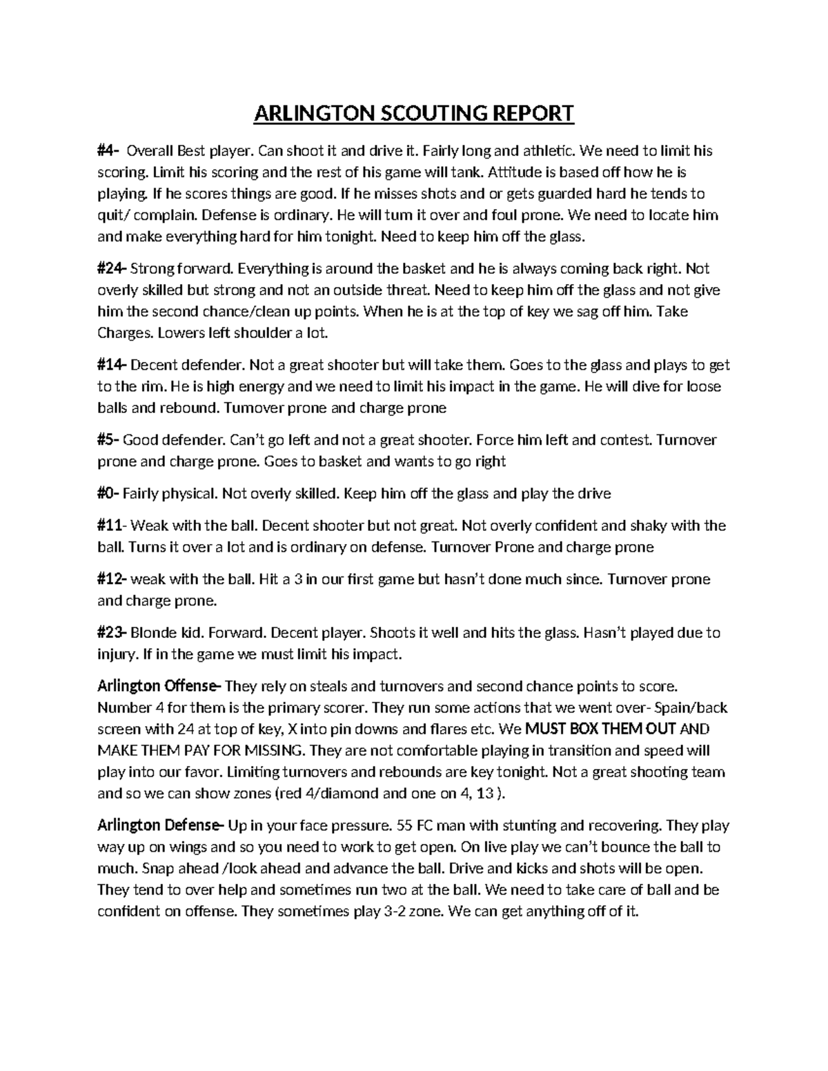 ARLINGTON SCOUTING REPORT: Key Player Analysis and Game Strategy - Studocu