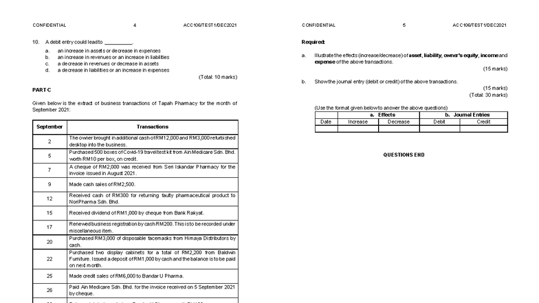 ACC117 - December 2021 Confidential Work on Business Transactions - Studocu