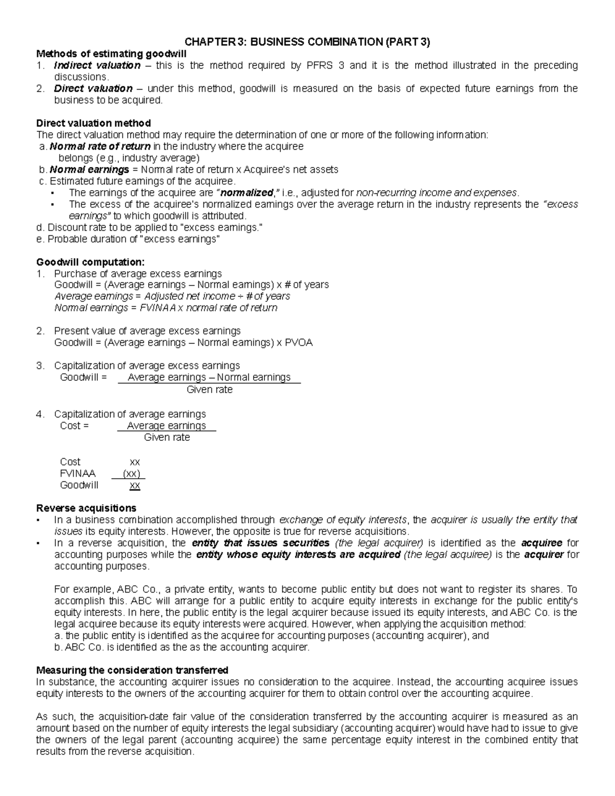 CHAPTER 3: BUSINESS COMBINATION (PART 3) - Goodwill Estimation Methods ...