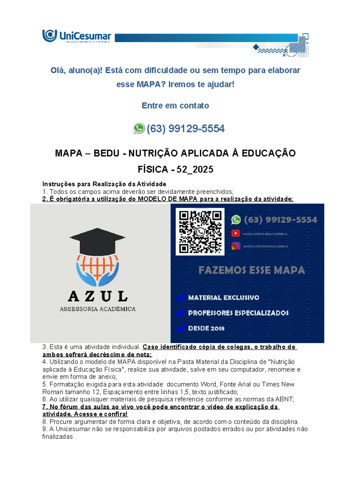 MAPA BEDU NUTRIÇÃO APLICADA À EDUCAÇÃO FÍSICA 52_2025: Instruções e ...