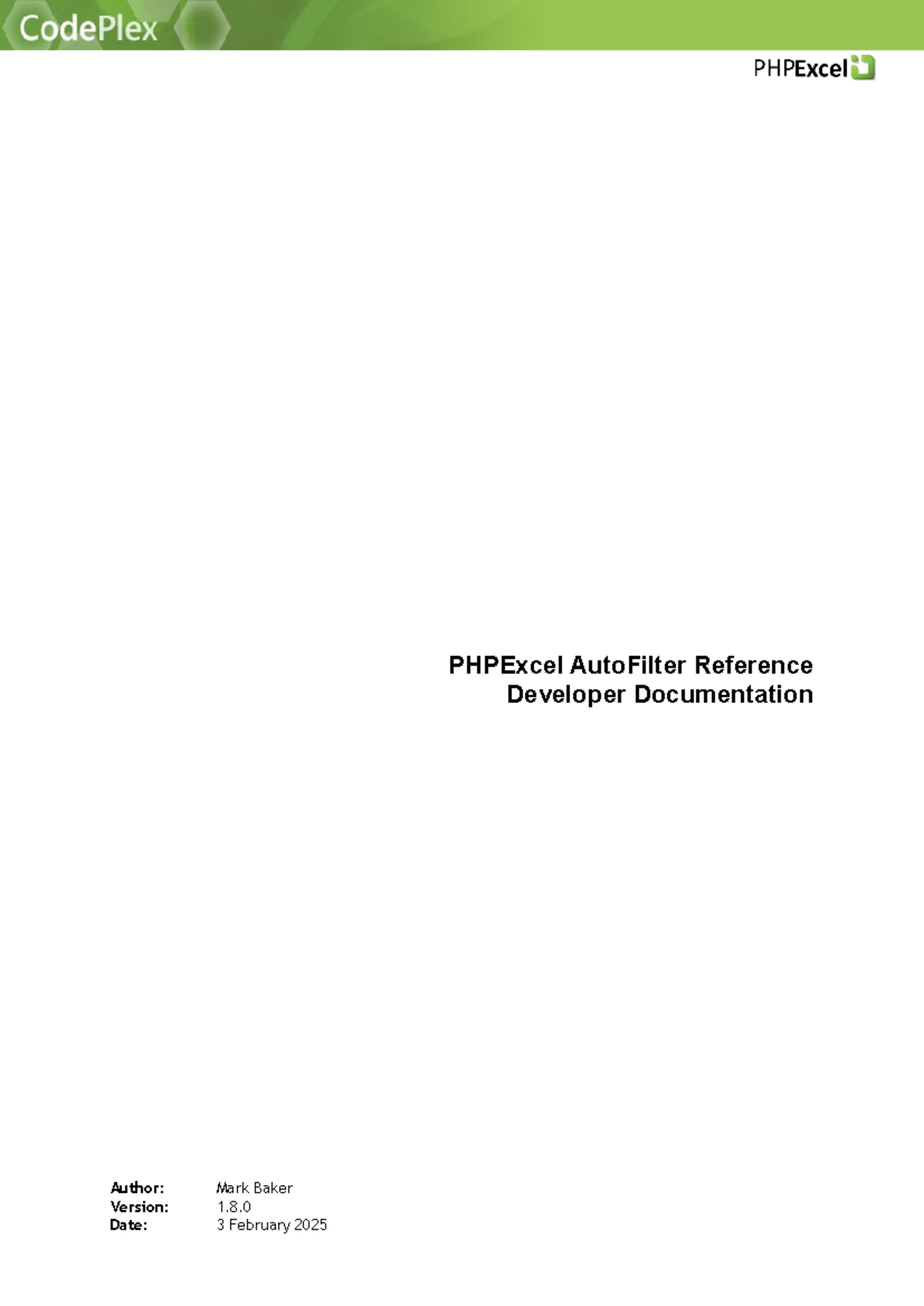 PHPExcel Auto Filter Reference developer documentation - PHPExcel ...