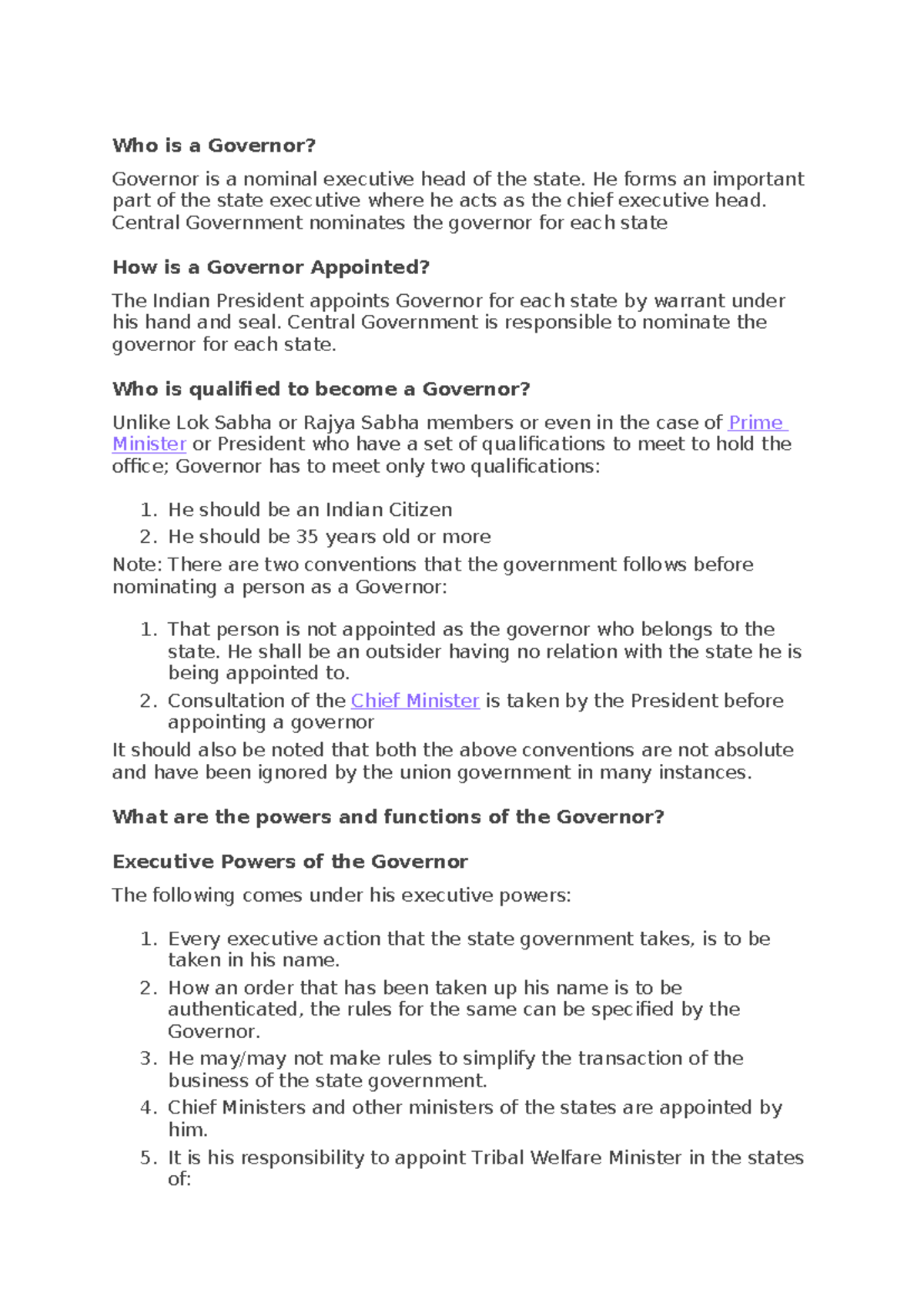 Who is a Governor - consti - Who is a Governor? Governor is a nominal ...