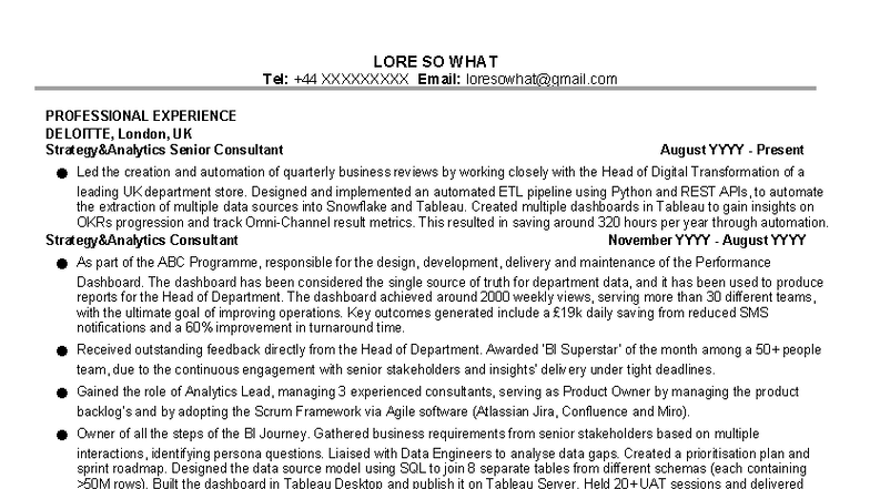 LORE SO WHAT - CV Template for Professional Experience and Education ...