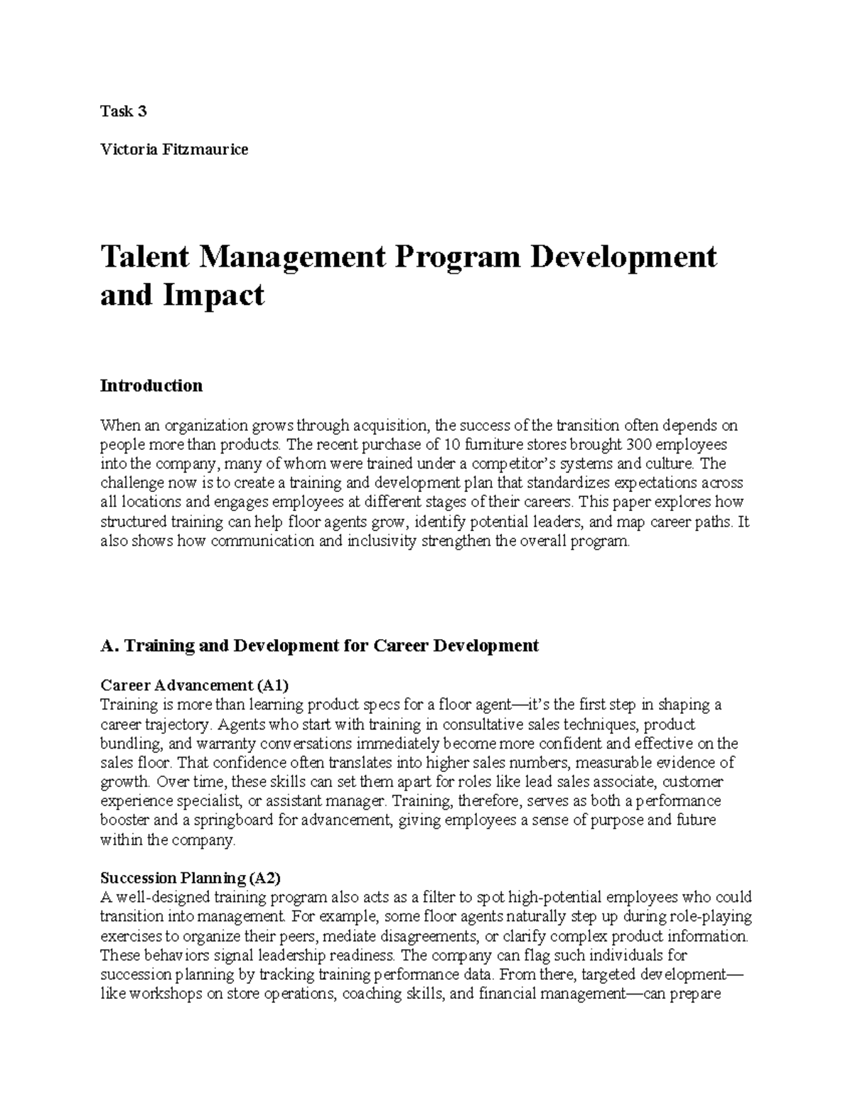 Task 3: Talent Management Program Development & Impact Analysis - Studocu