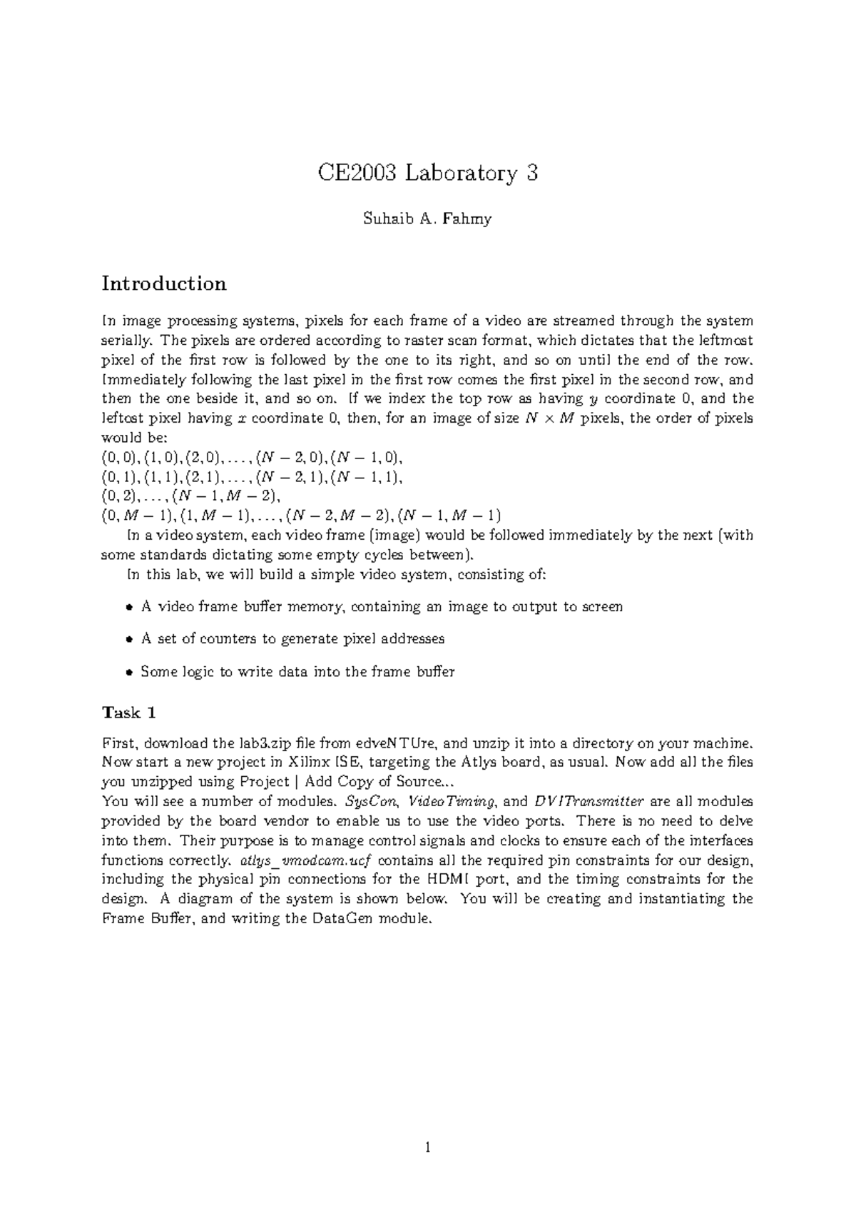 CE2003 Lab3 Manual: Building a Simple Video System - Studocu