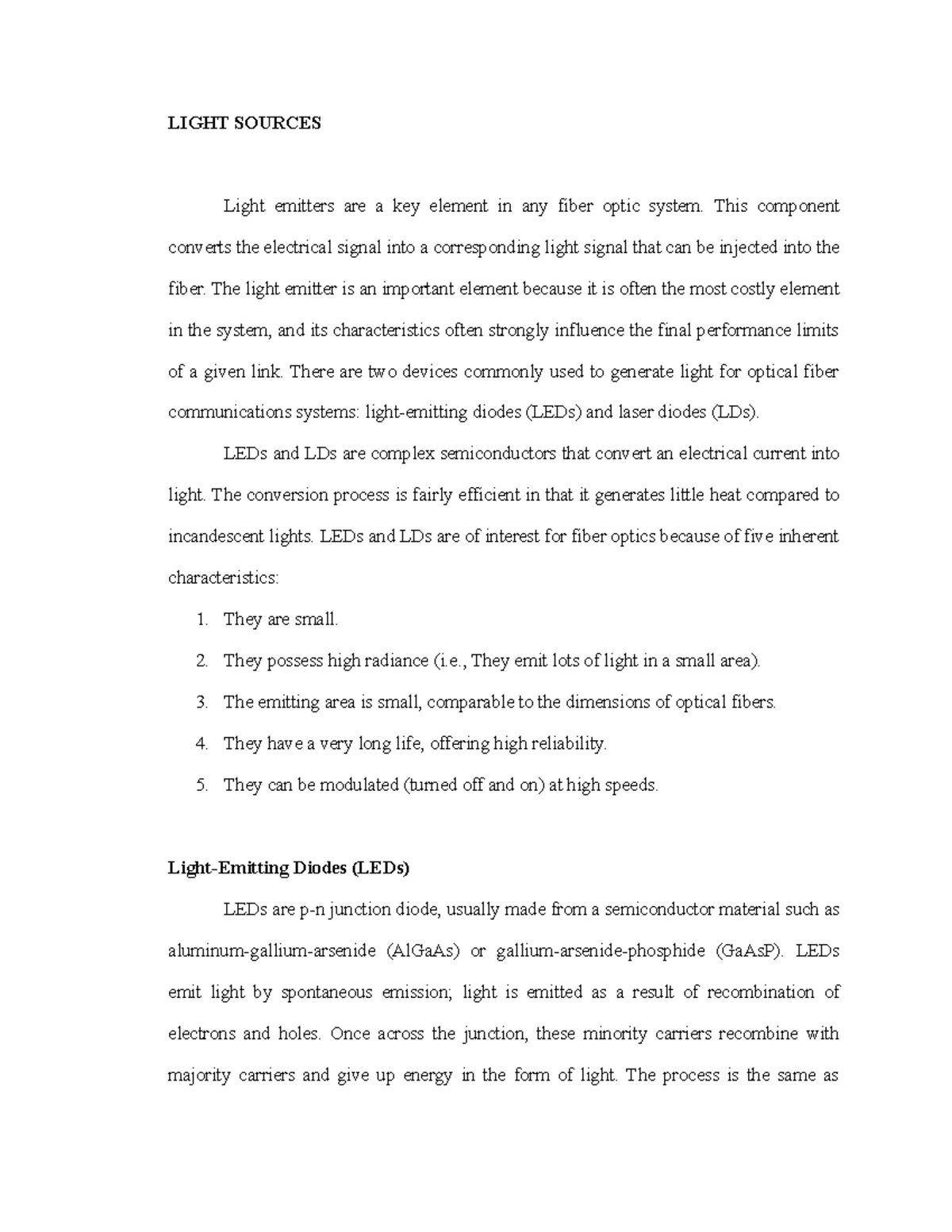 Light Sources - Lecture Notes 2: LEDs and Laser Diodes Explained - Studocu