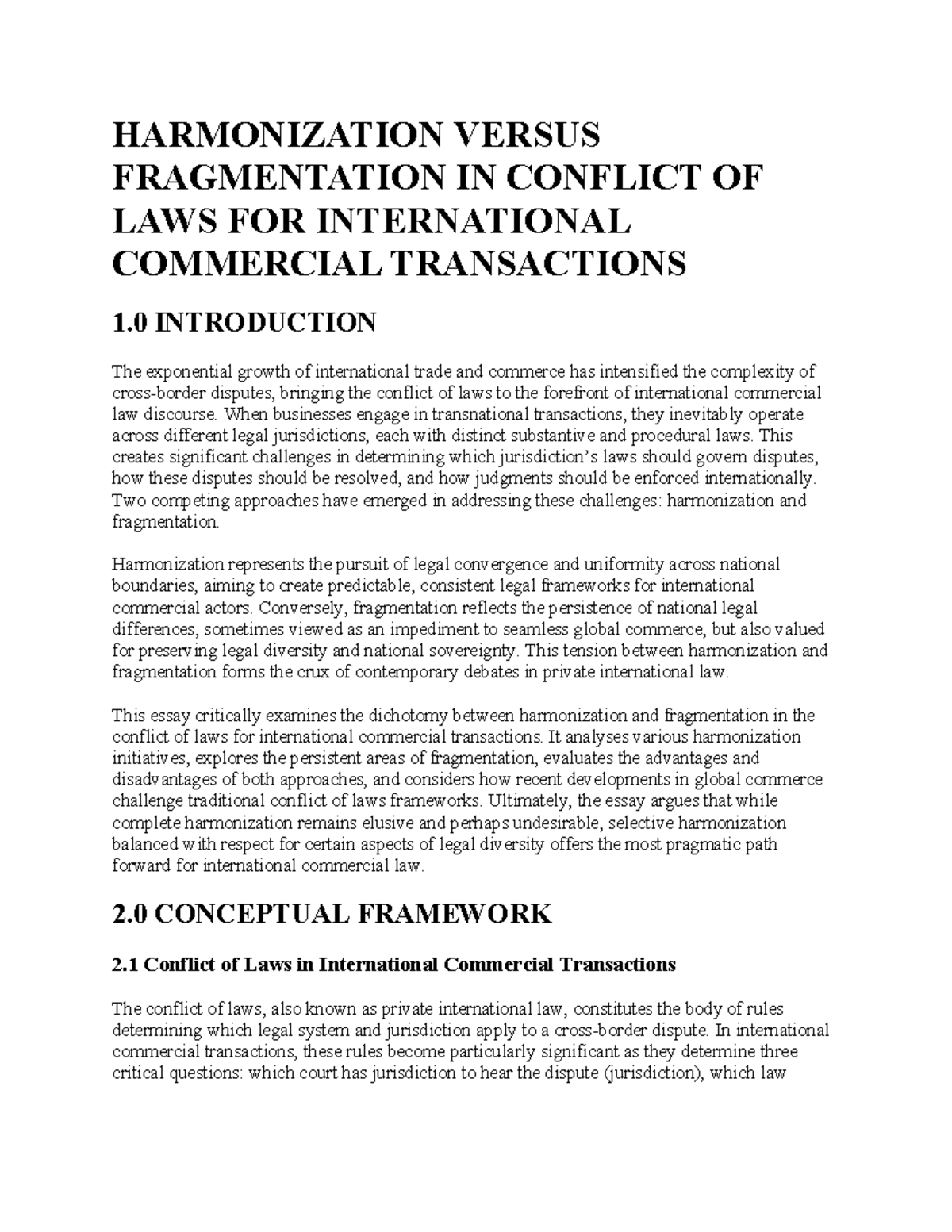 Harmonization vs. Fragmentation in Conflict of Laws: A Critical ...