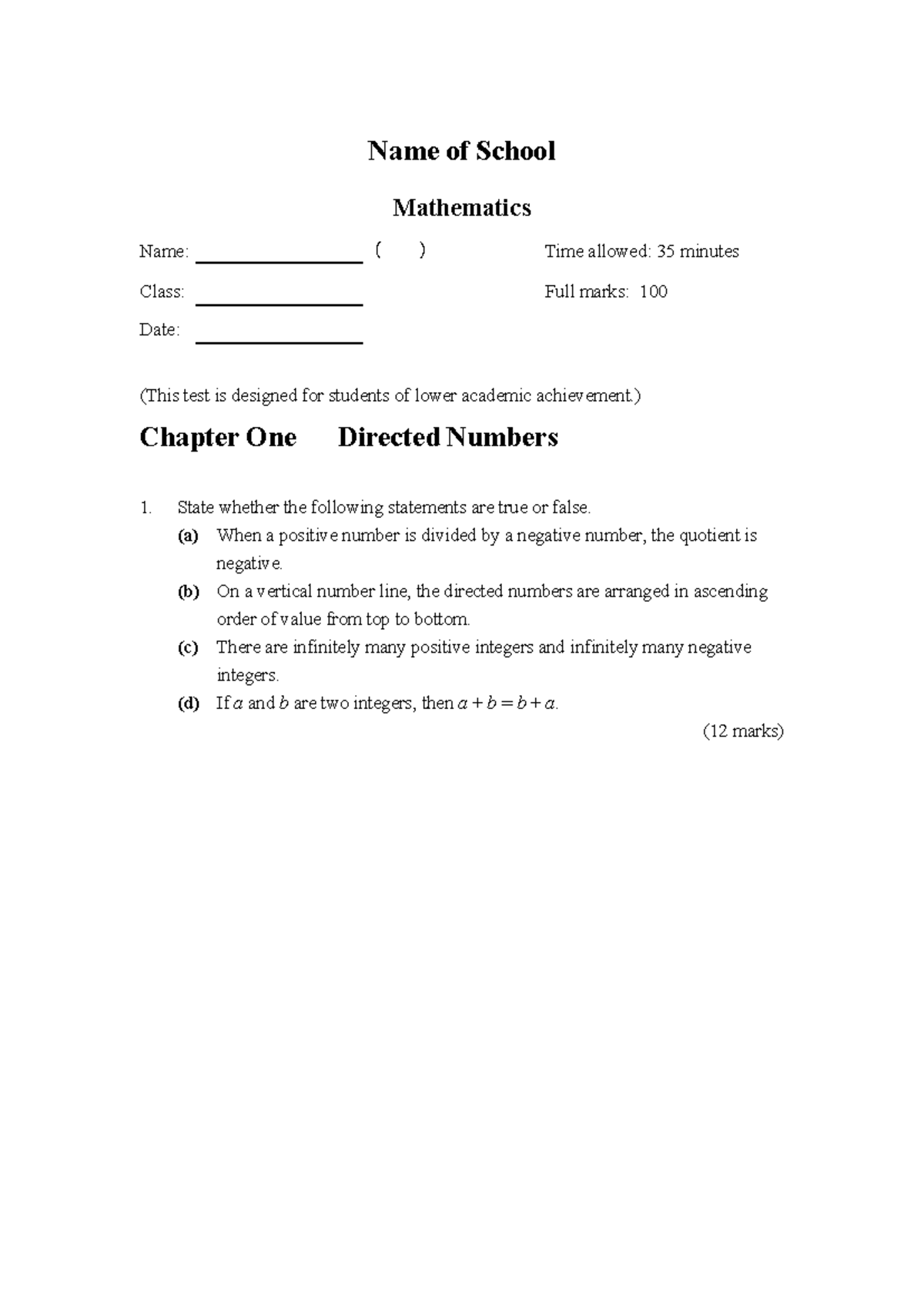 MATH101 Chapter 01: Understanding Directed Numbers and Their Concepts ...