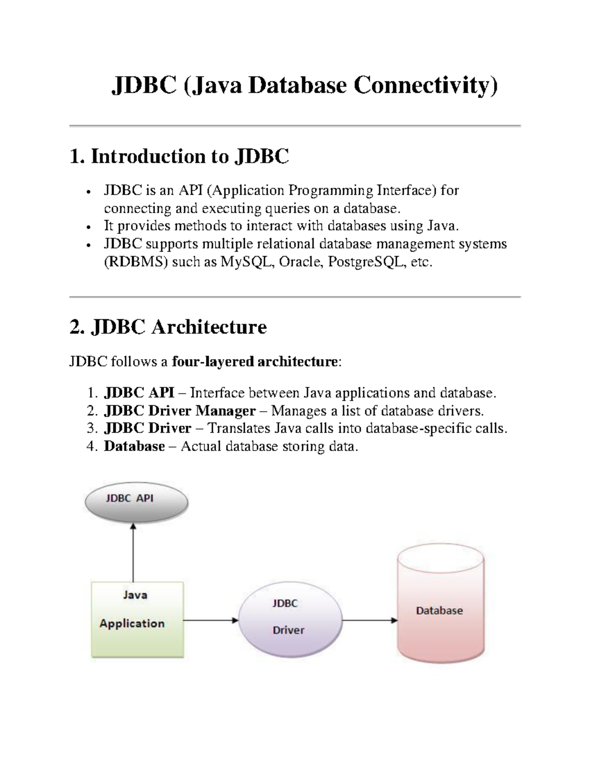 JDBC (Java Database Connectivity) Overview and Architecture - Studocu
