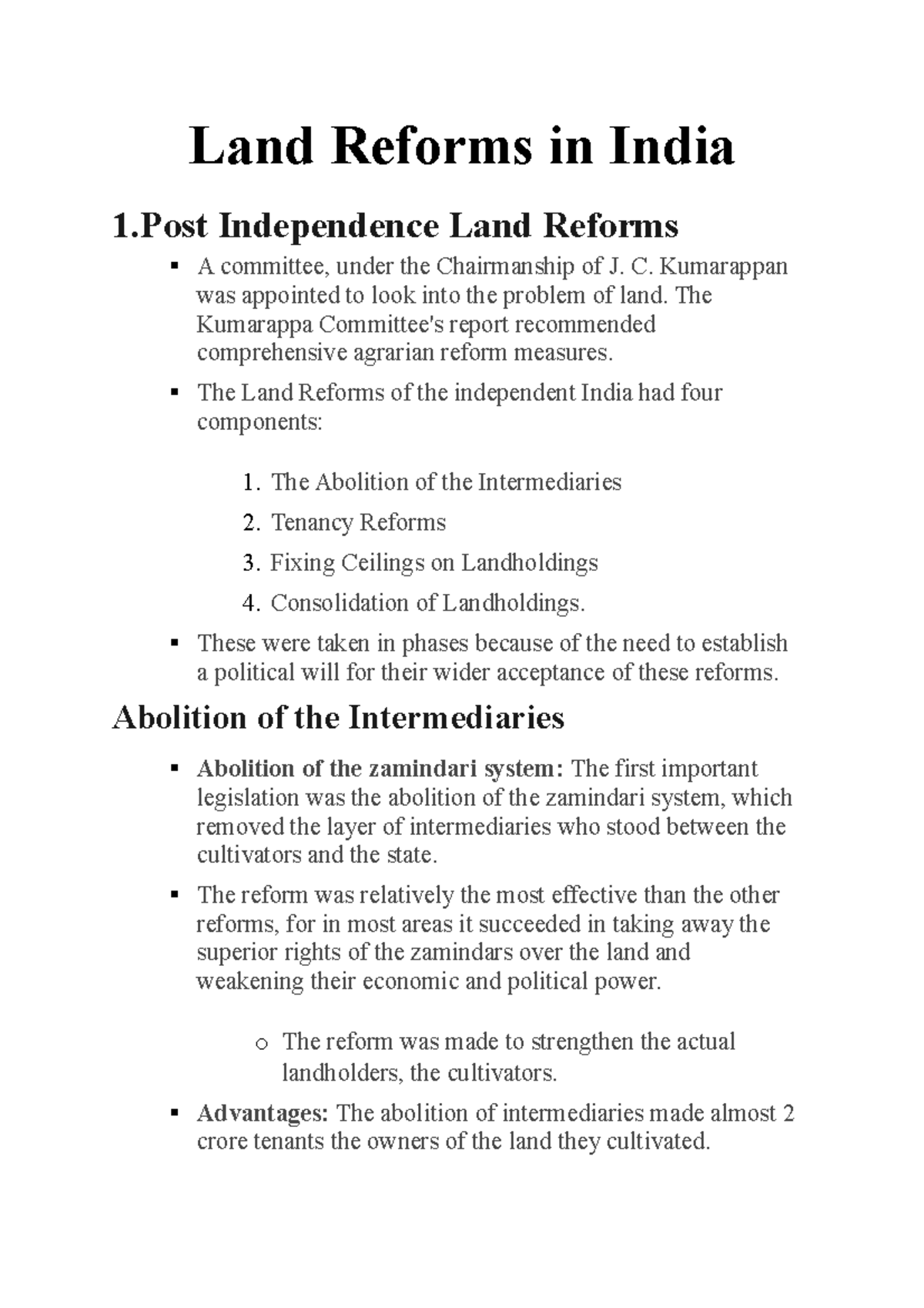 Land Reforms in India: Impact on Tenancy and Ownership Rights - Studocu