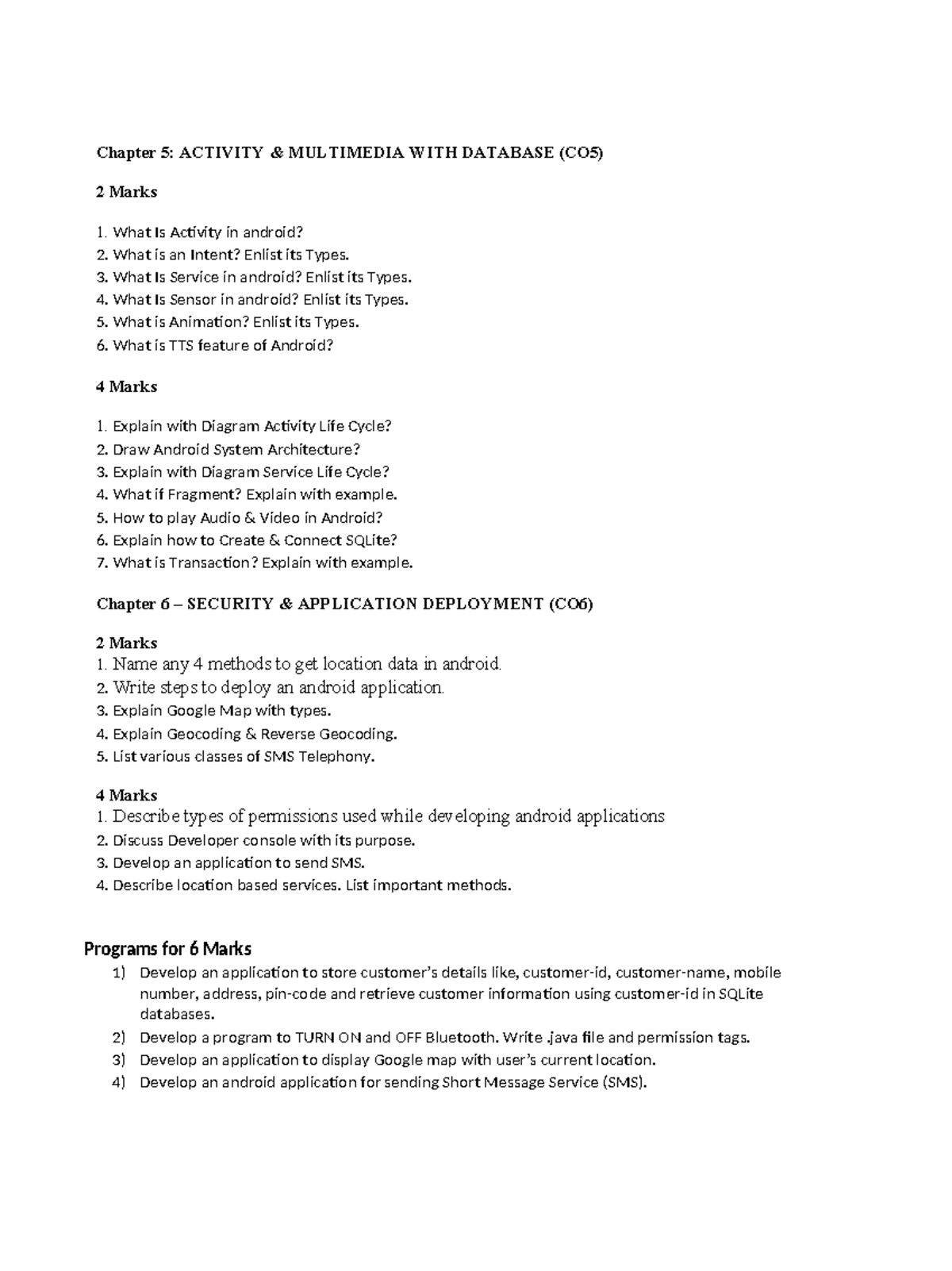 MAD questions on Unit 5 and 6 - Chapter 5: ACTIVITY & MULTIMEDIA WITH ...