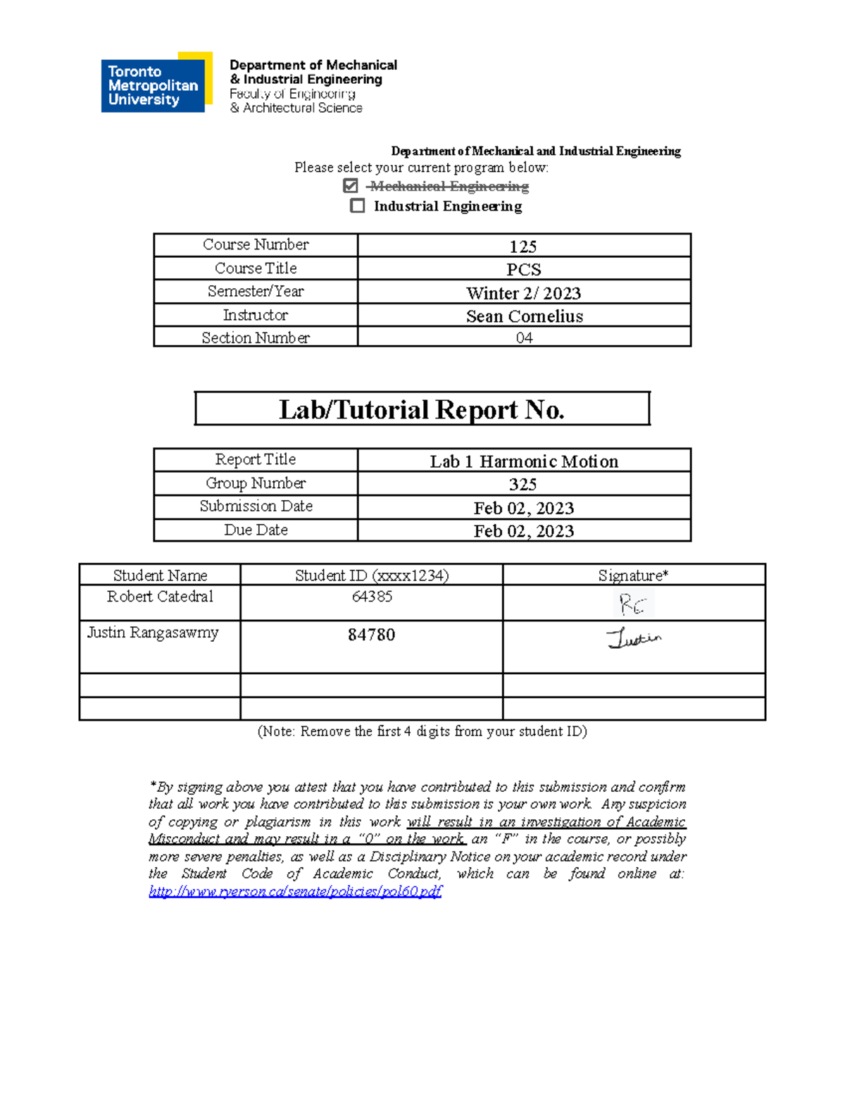 PCS 125 Simple Harmonic Motion Lab Report #1 - Winter 2023 - Studocu