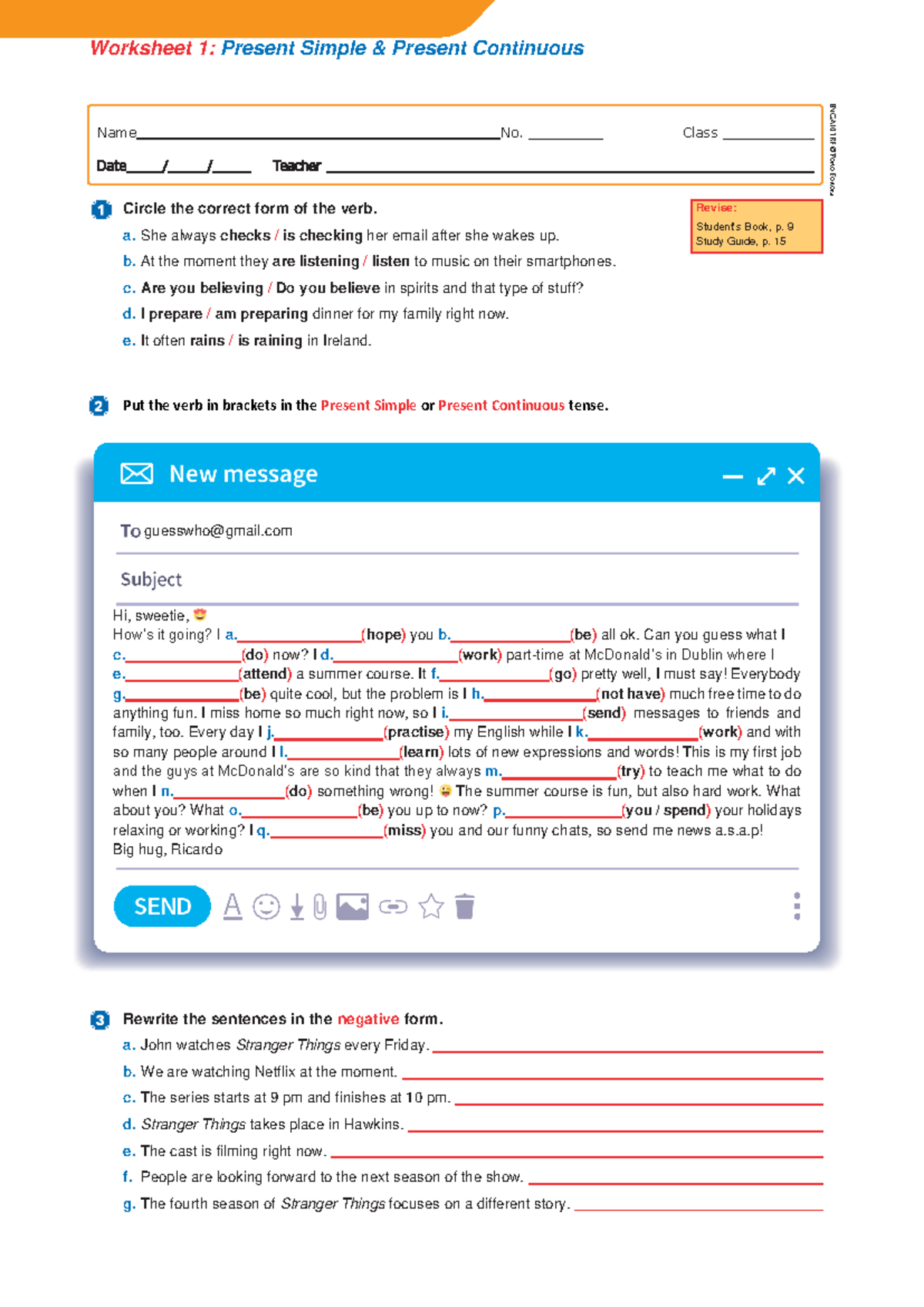 ENGA10TRF: Present Simple & Continuous Worksheet with Exercises - Studocu