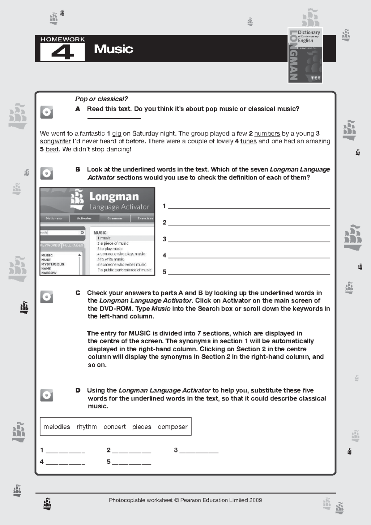 Homework 4 - Photocopiable worksheet © Pearson Education Limited 2009 4 ...
