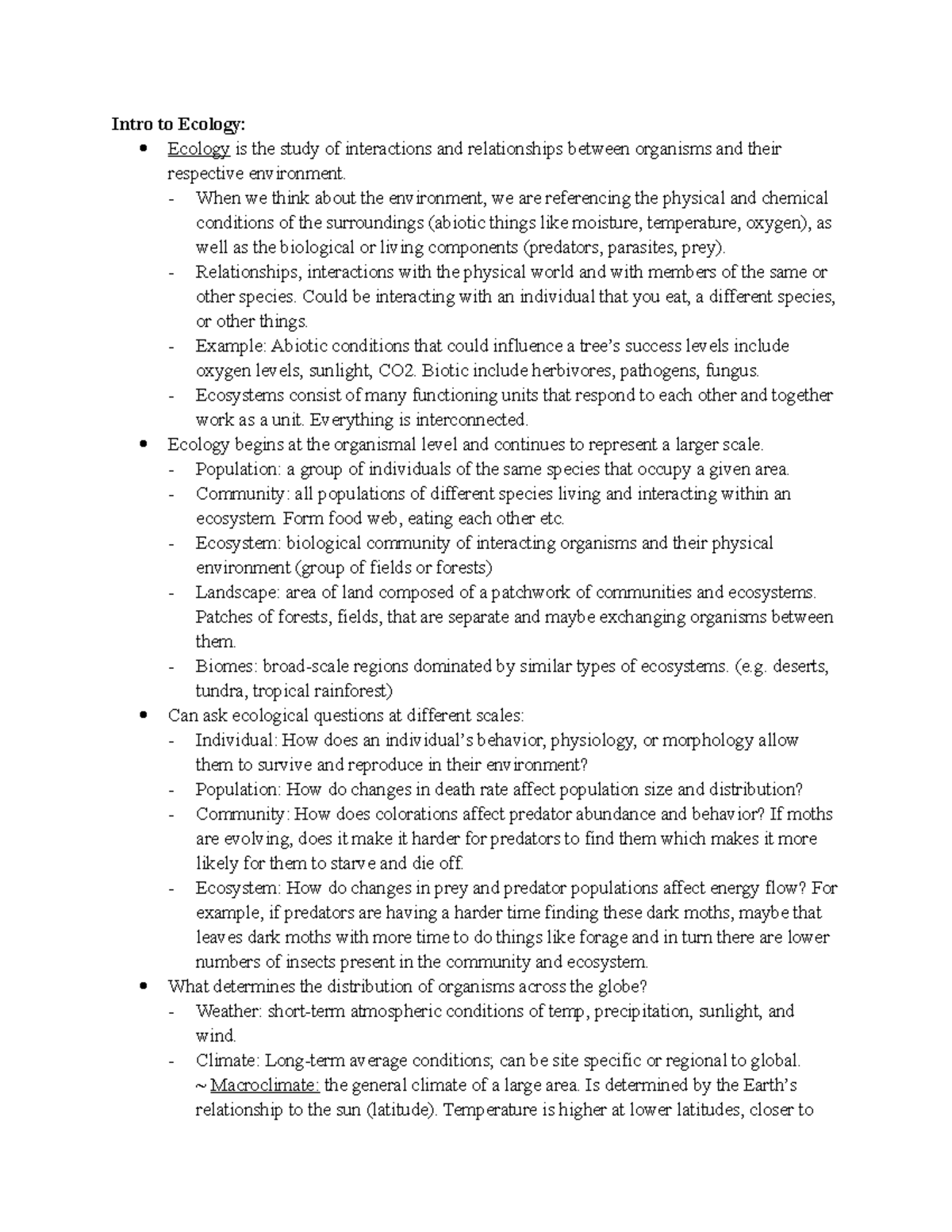 Bio 1114H: Exam 3 Study Notes on Ecology and Ecosystems - Studocu