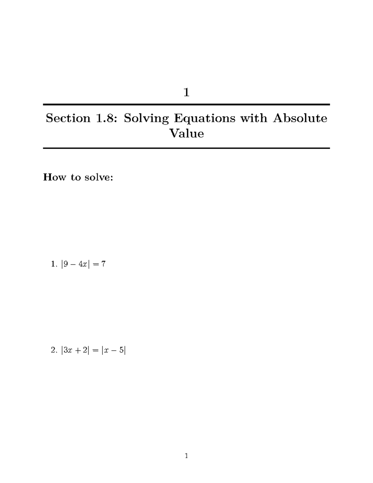 College Algebra: Solving Equations with Absolute Value (Section 1.8 ...
