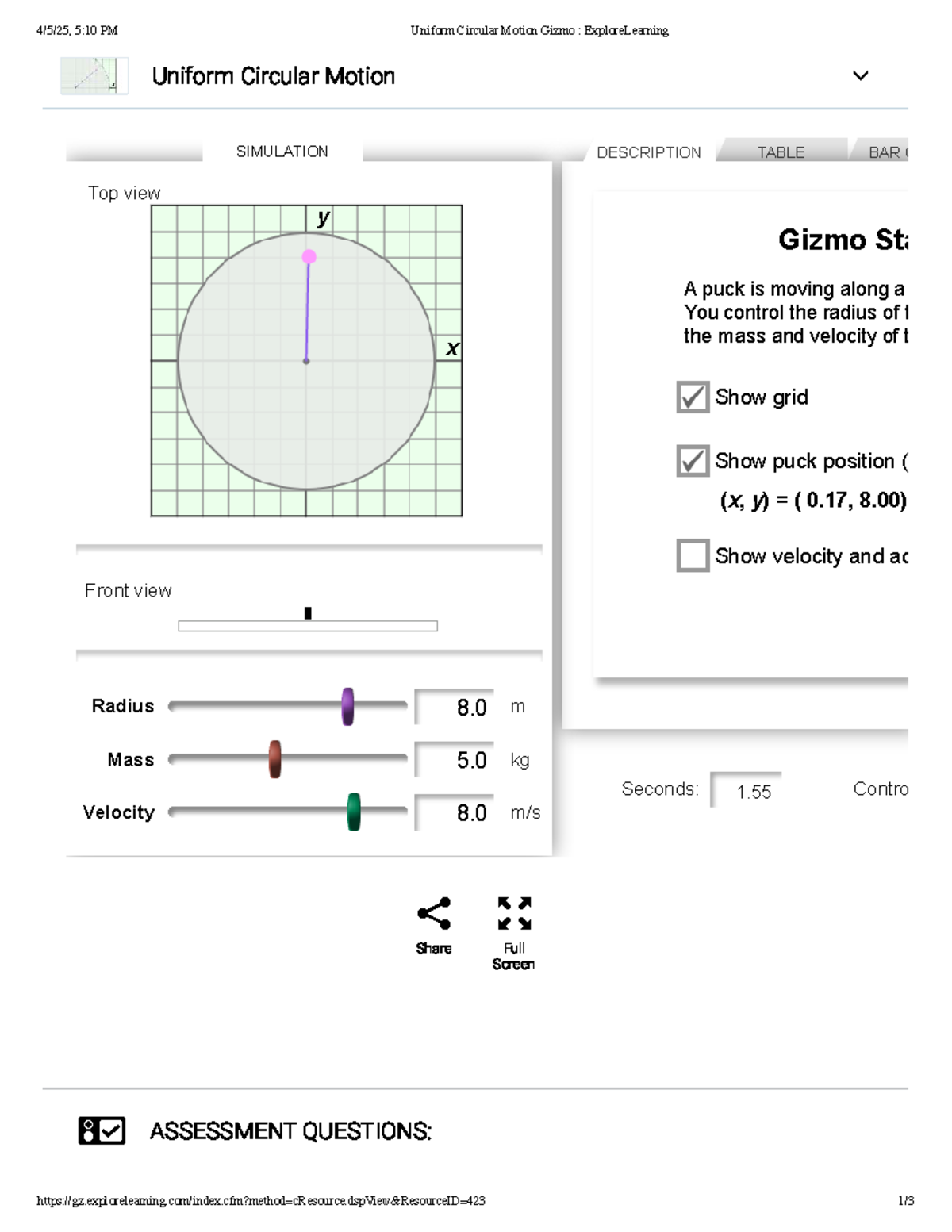 AP Physics 1 Assignment - Uniform Circular Motion Full Screen ...