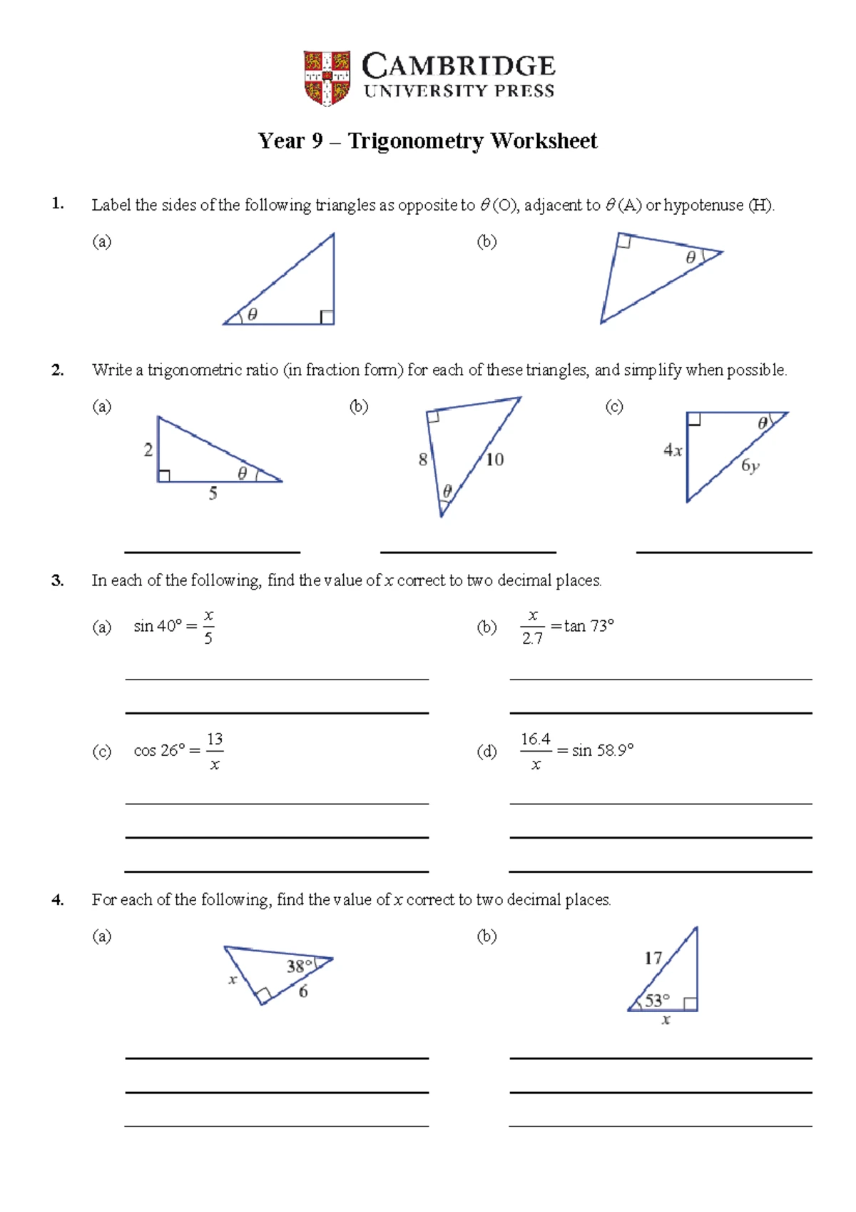 Trigonometry Lengths Worksheet - Kuta Software - Infinite Algebra 1 ...