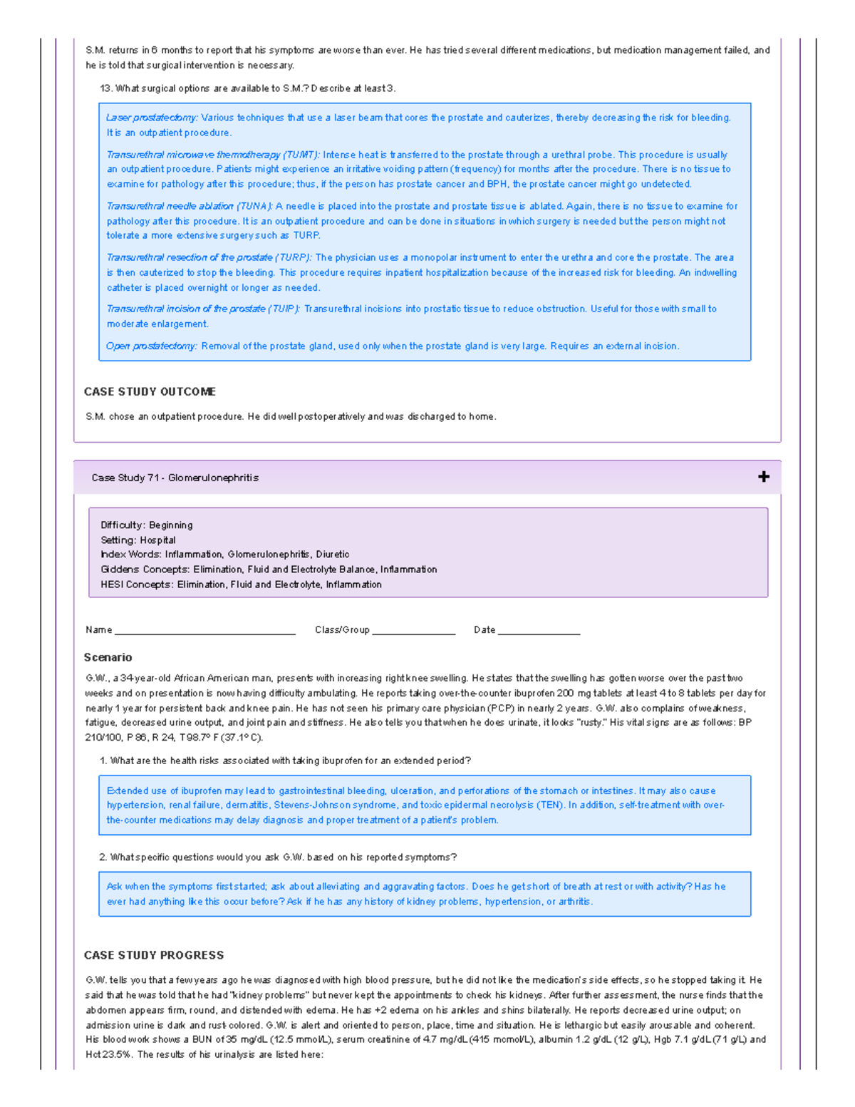Case Study Glomerulonephritis - S. returns in 6 months to report that ...