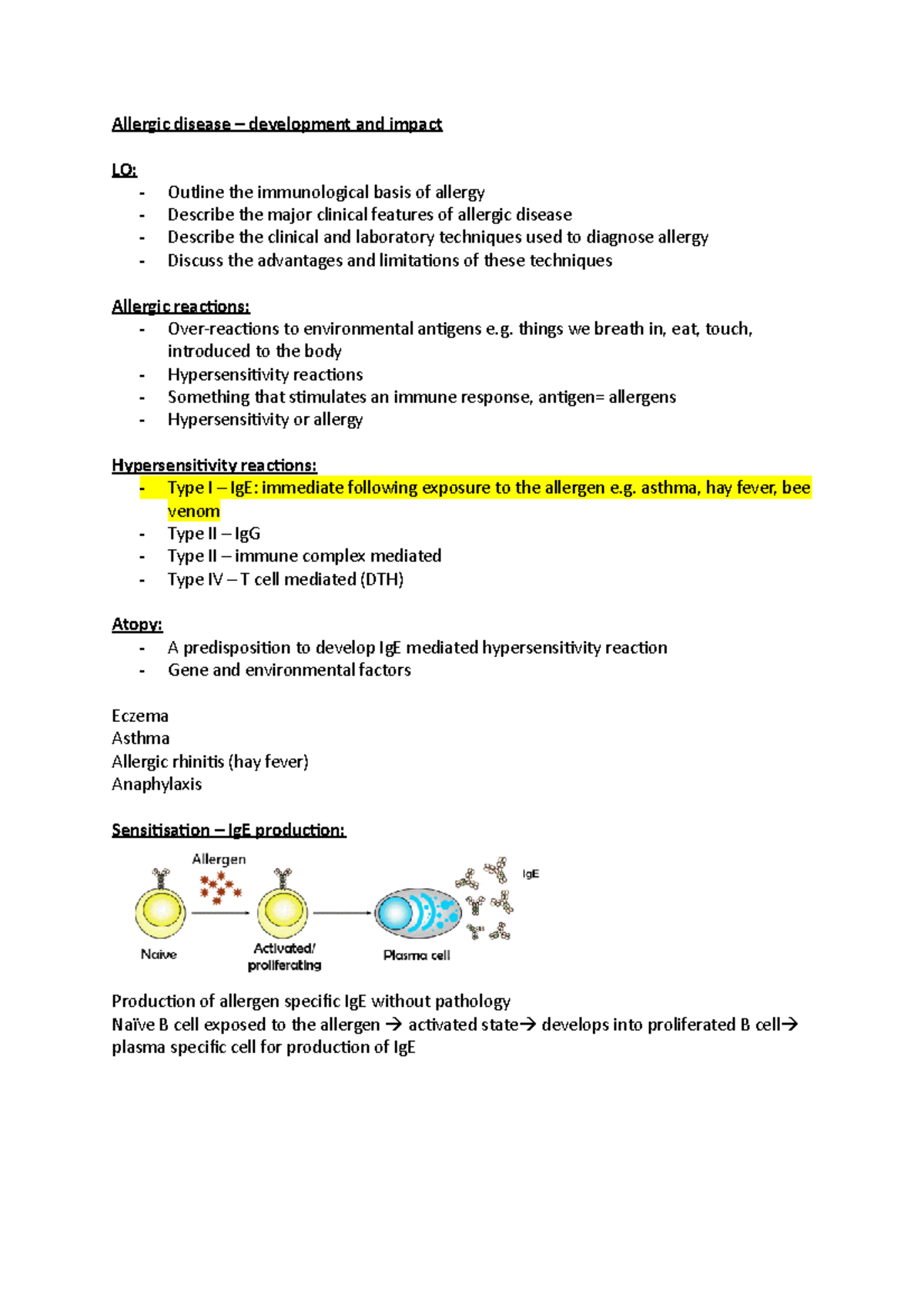 3)Allergic disease - Lecture notes 3 - Allergic disease – development ...
