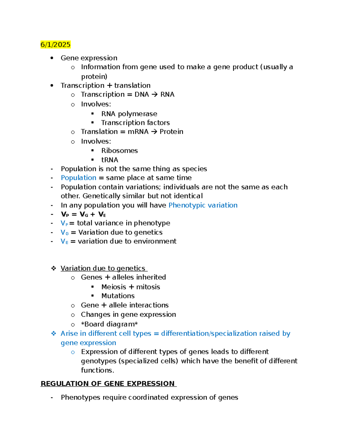 Winter Notes: Gene Expression & Natural Selection (BIO 101) - Studocu
