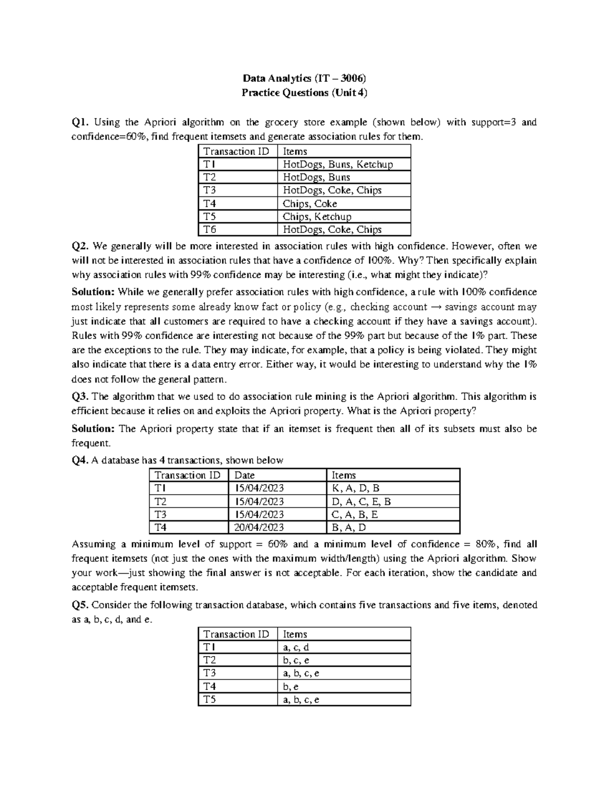 IT-3006 Data Analytics Practice Questions - Unit 4 Insights - Studocu