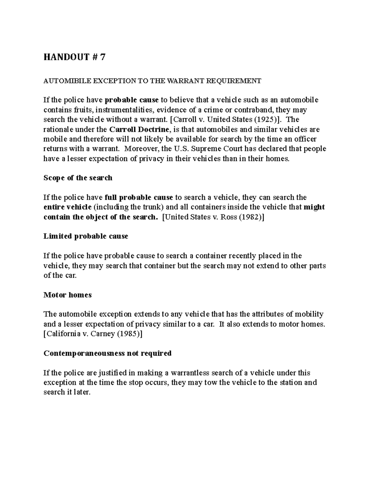 Handout 7 - LECTURE NOTES - HANDOUT # 7 AUTOMIBILE EXCEPTION TO THE ...