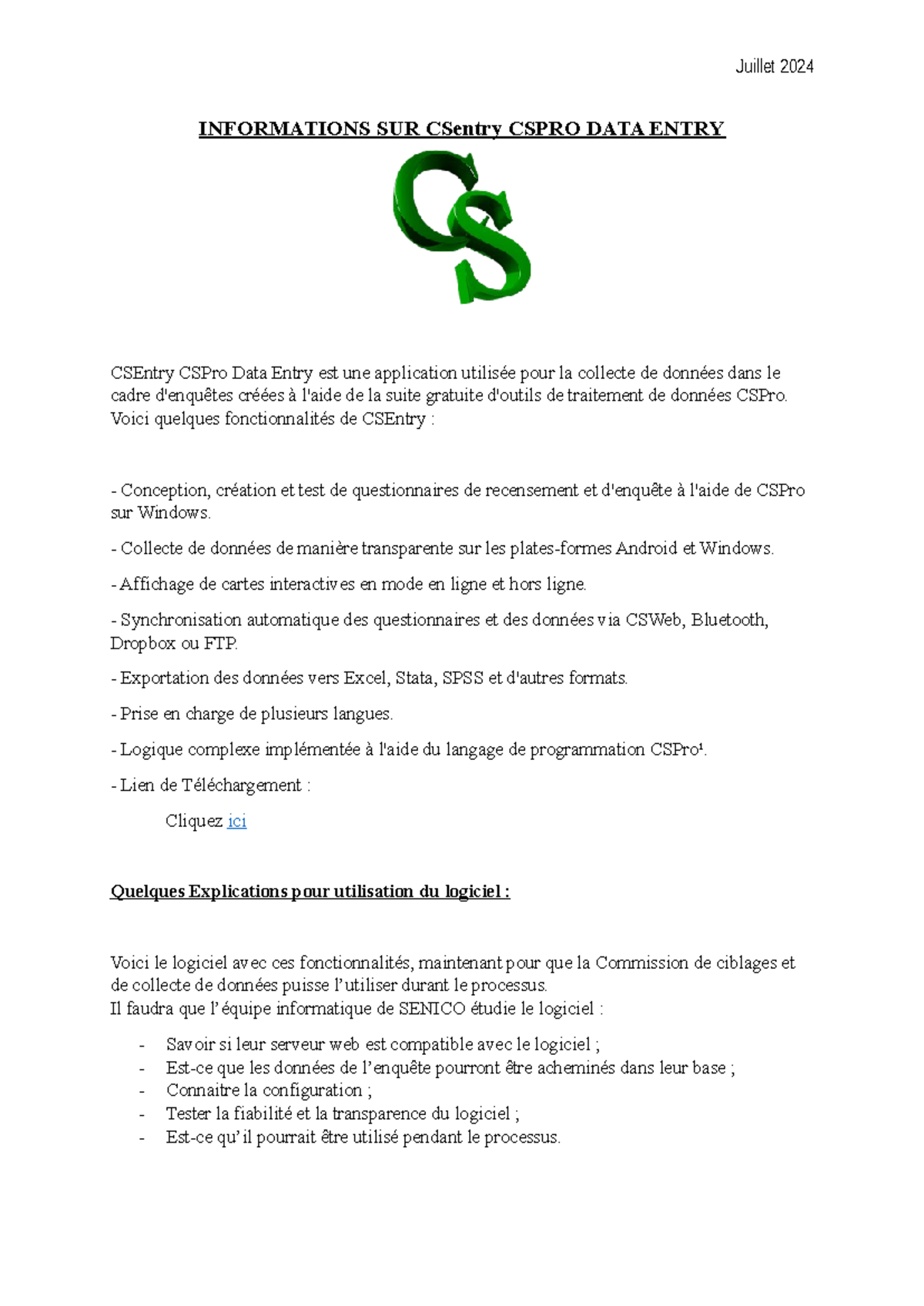 Informations sur CSentry CSPRO DATA ENTRY - Fonctionnalités et ...