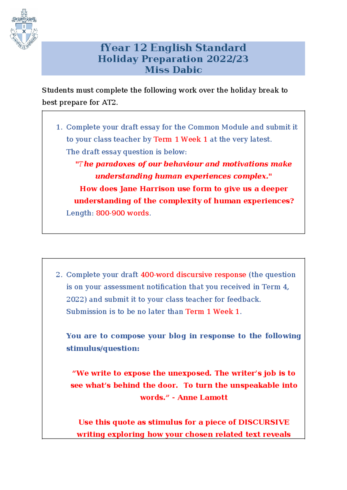 Common Module Formative Essay & Discursive Scaffold 12ST TAD 2023 - Studocu