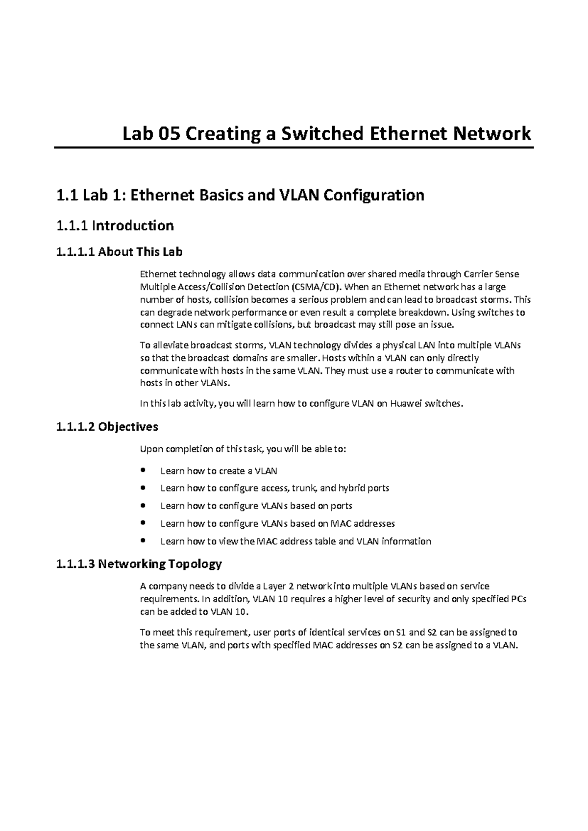 Lab 05: Ethernet Basics & VLAN Config - Configuration Guide - Studocu