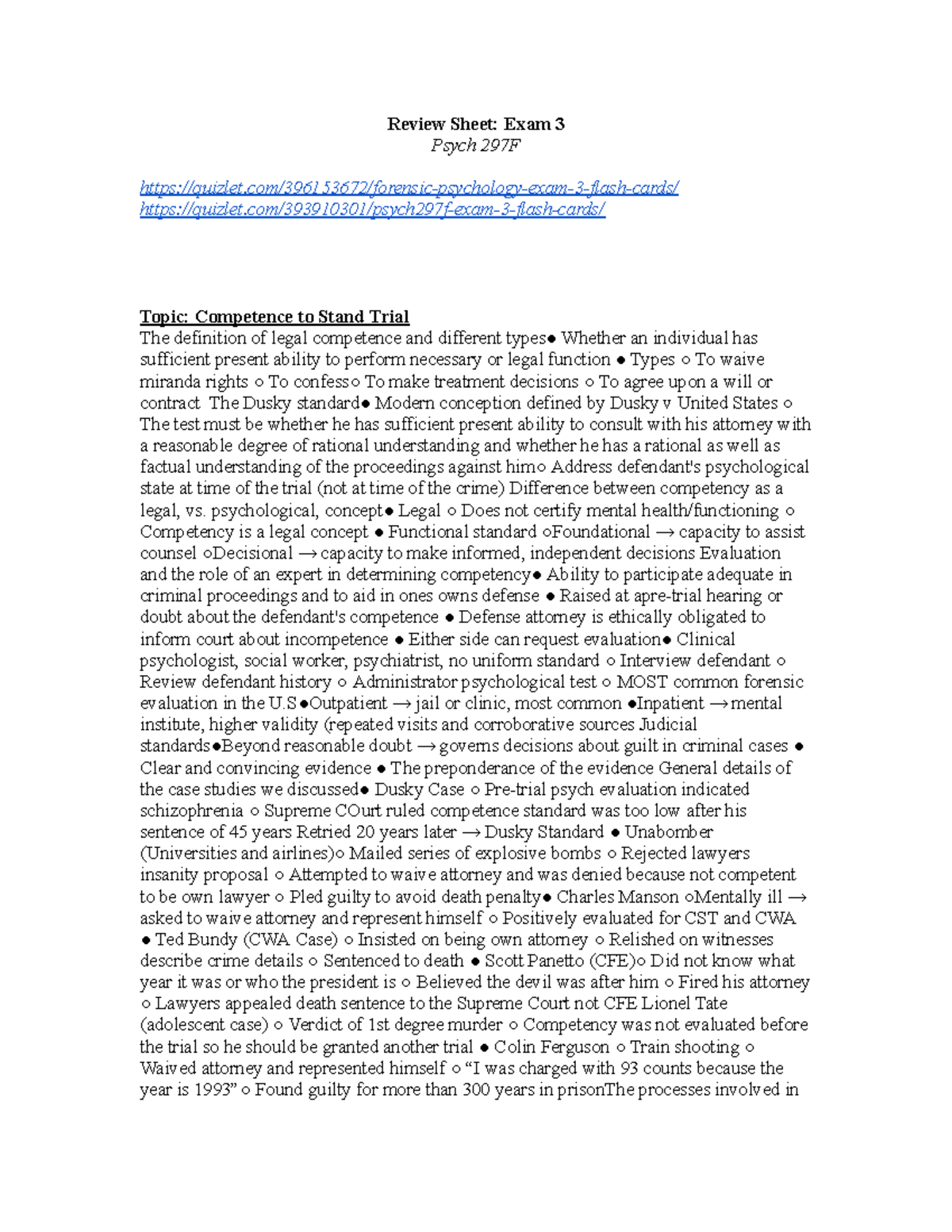 Exam 3 Review Sheet 9 - Review Sheet: Exam 3 Psych 297F - Studocu