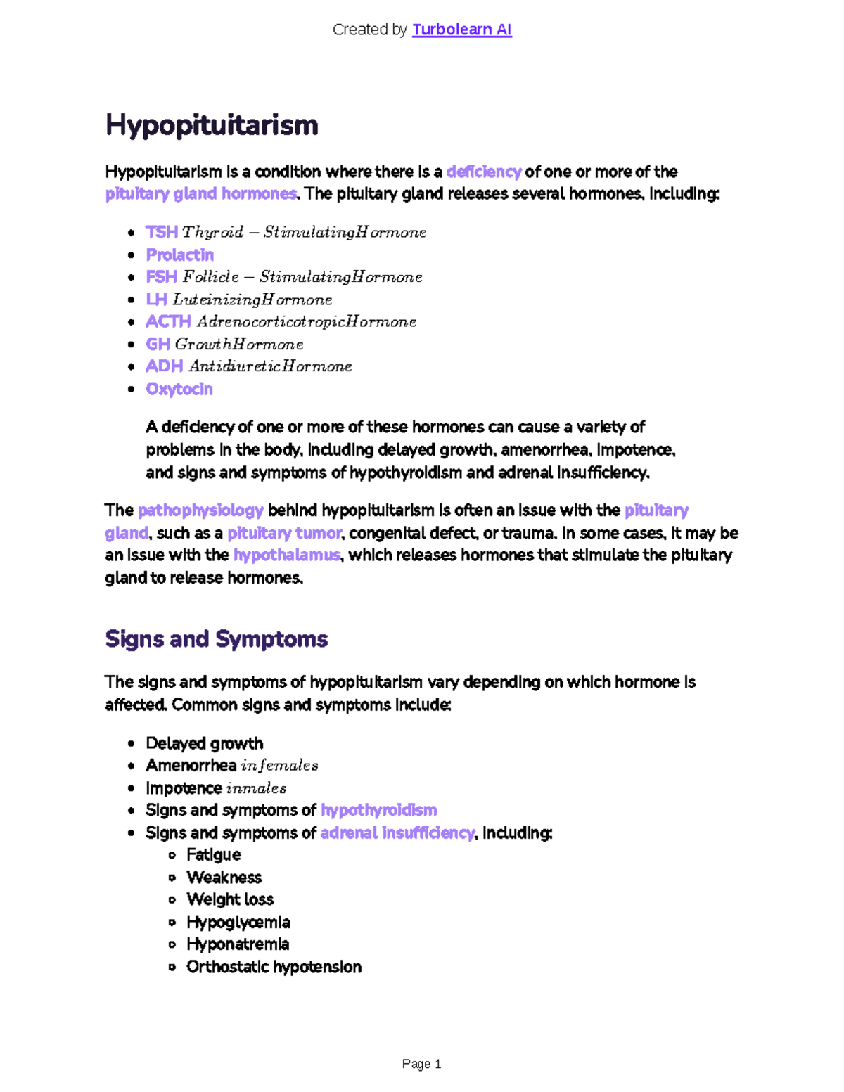 Pituitary Hormone Disorders - Overview and Care - Hypopituitarism ...