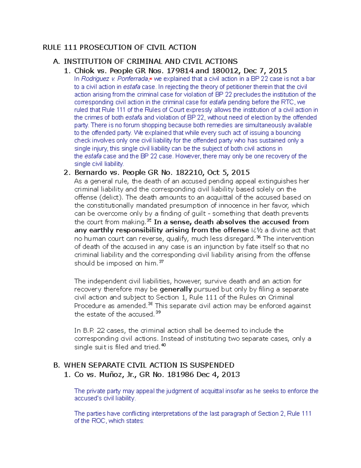RULE 111: Key Rulings on Civil and Criminal Actions - Studocu