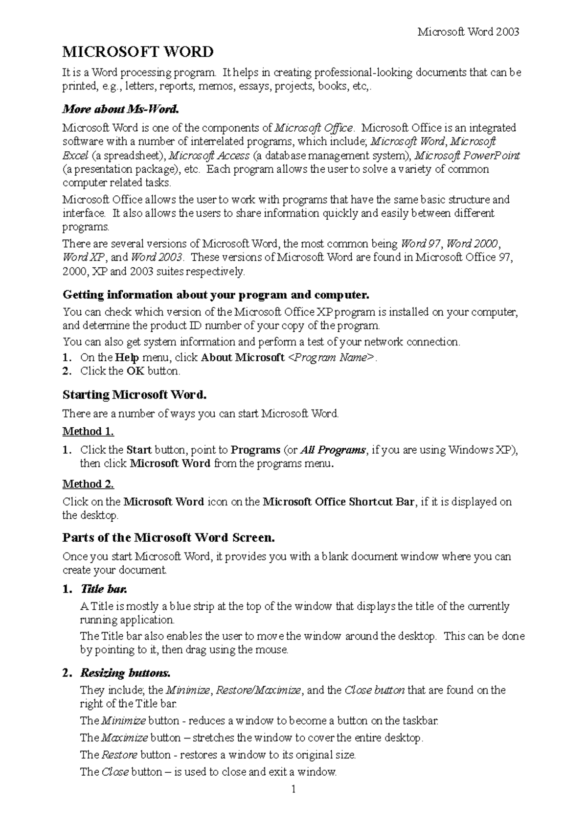 MS-Word Word Processing Essentials - Study Notes - Studocu