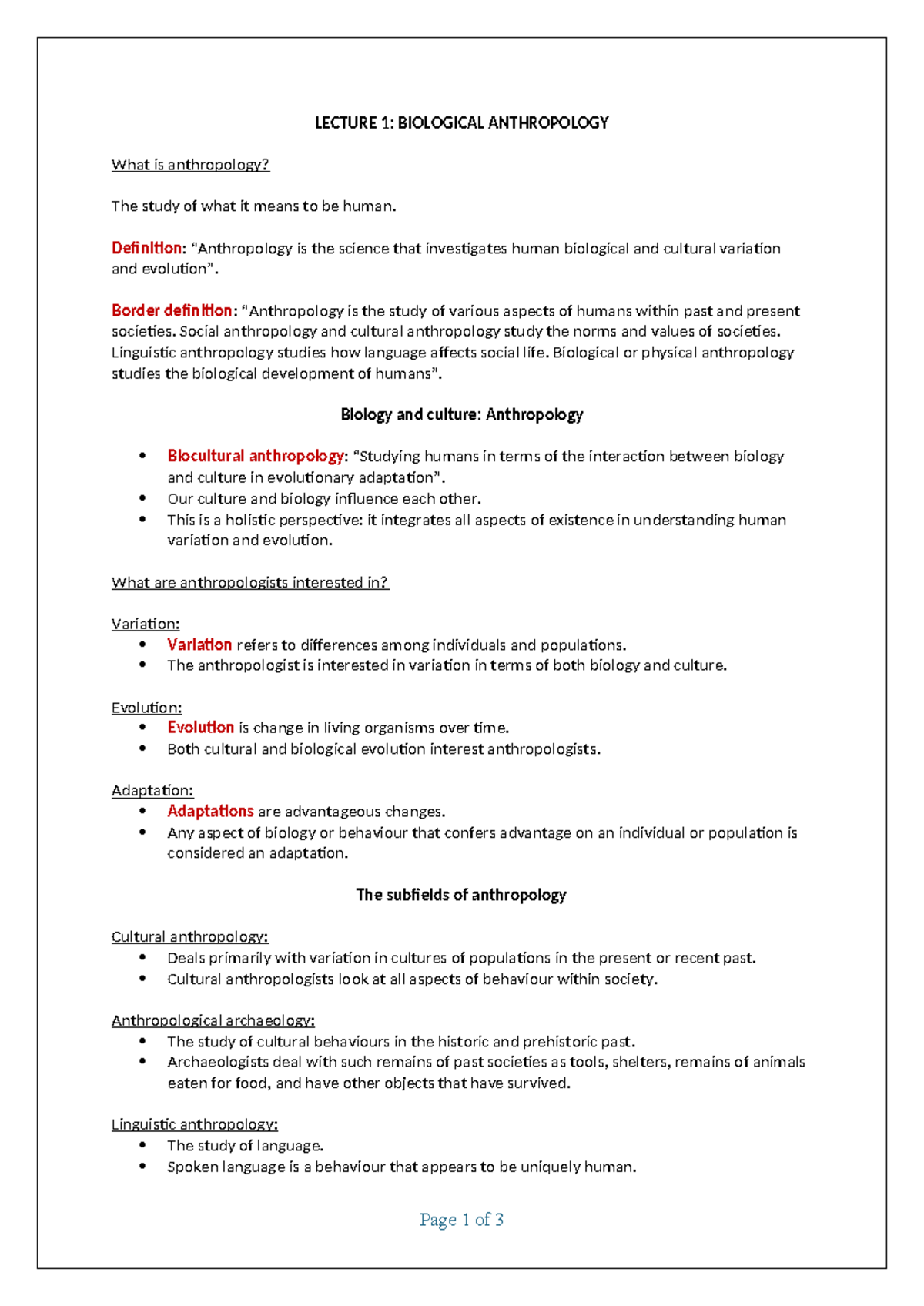Lecture 1: Intro to Biological Anthropology Concepts and Scope - Studocu