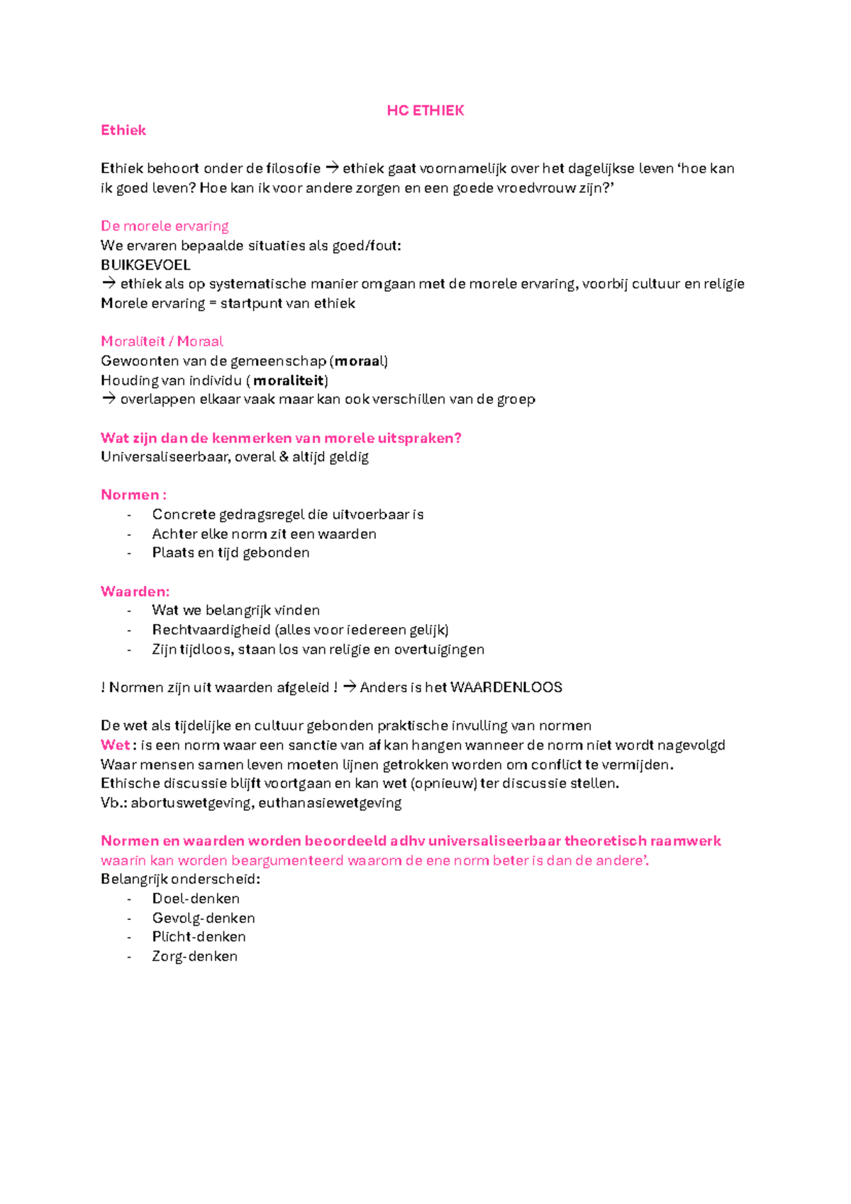 HC Ethiek - HC ETHIEK Ethiek Ethiek behoort onder de filosofie → ethiek ...