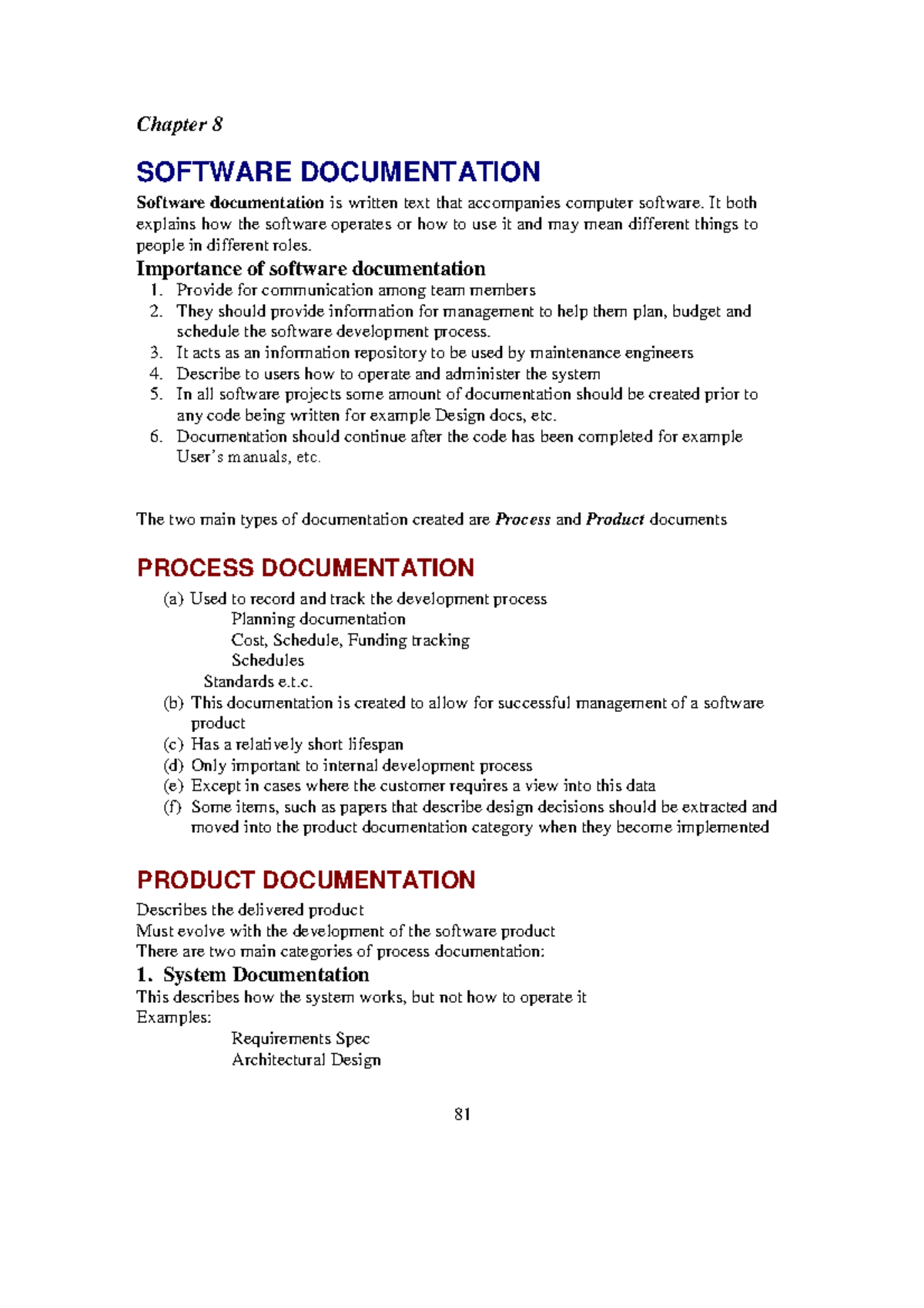 Software Documentation - Chapter 8 SOFTWARE DOCUMENTATION Software ...