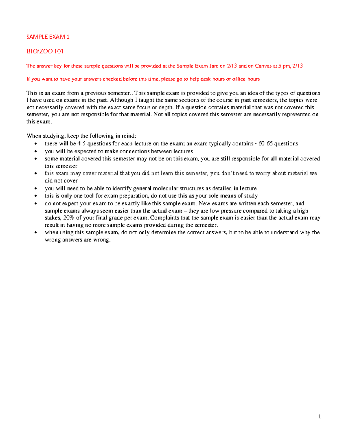 Sample Exam 1 101: Key Concepts and Questions for Spring 2026 - Studocu