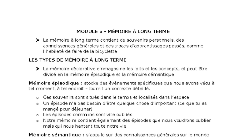 Module 6 - Mémoire à Long Terme : Types et Stratégies de Récupération ...