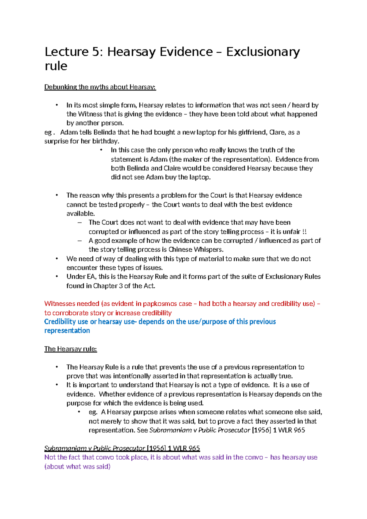 Lecture 5: Hearsay Evidence & Exclusionary Rule Explained - Studocu