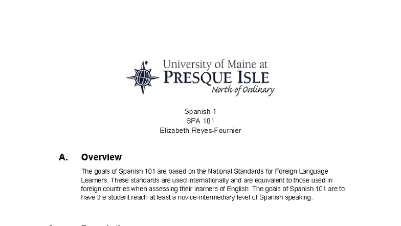 Spanish 101 SPA 101 Syllabus: Course Overview and Learning Goals - Studocu