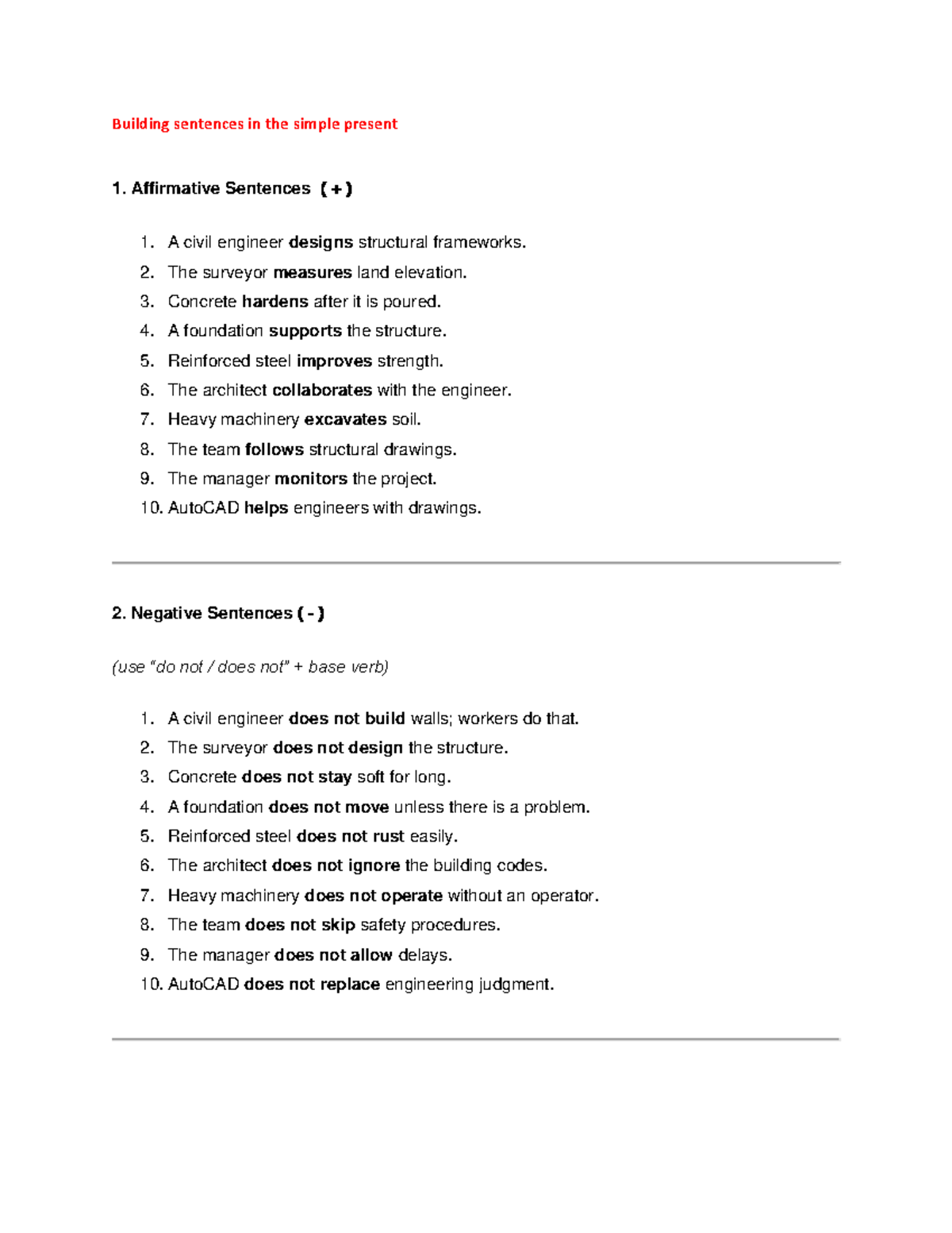 Ingles 2: Simple Present Tense - Affirmative & Negative Sentences - Studocu