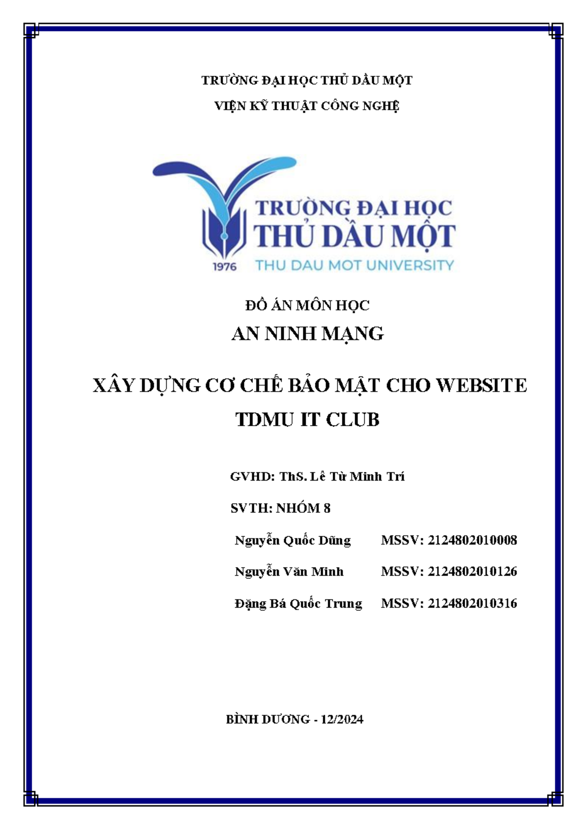 Đồ Án Môn Học AN NINH MẠNG: Bảo Mật Website TDMU IT CLUB - Studocu