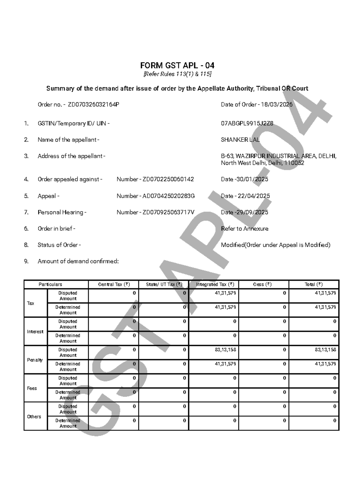 GST APL 04 Summary of Demand Post Order - Appeal Details - Studocu